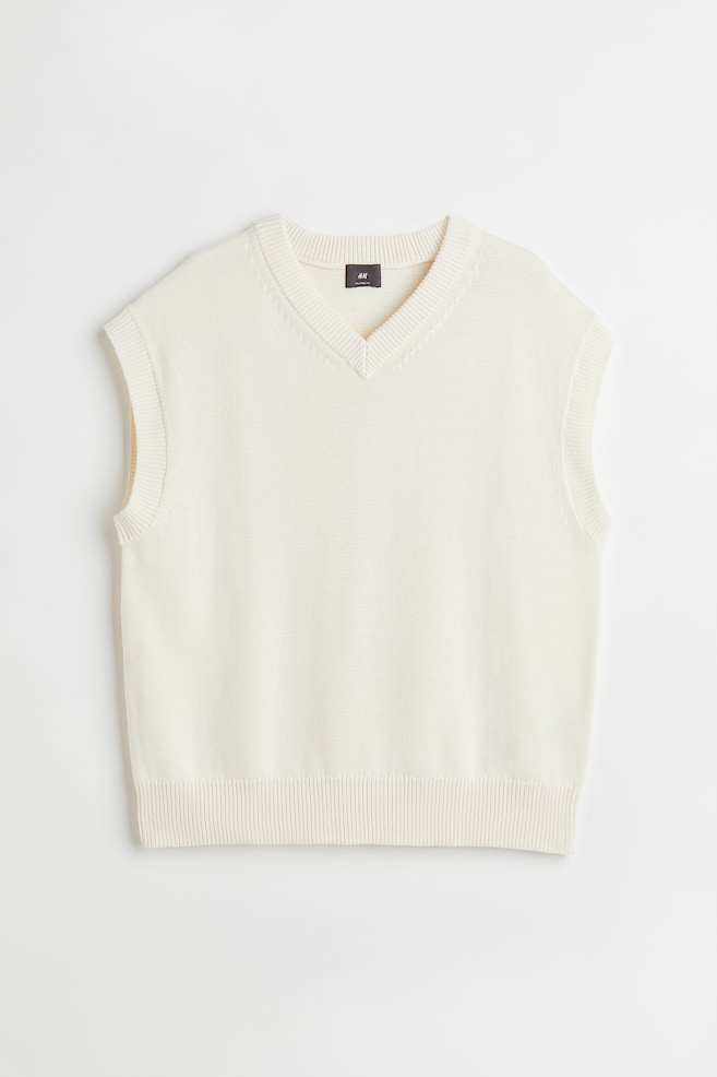Loose Fit V-neck sweater vest - Cream - 2