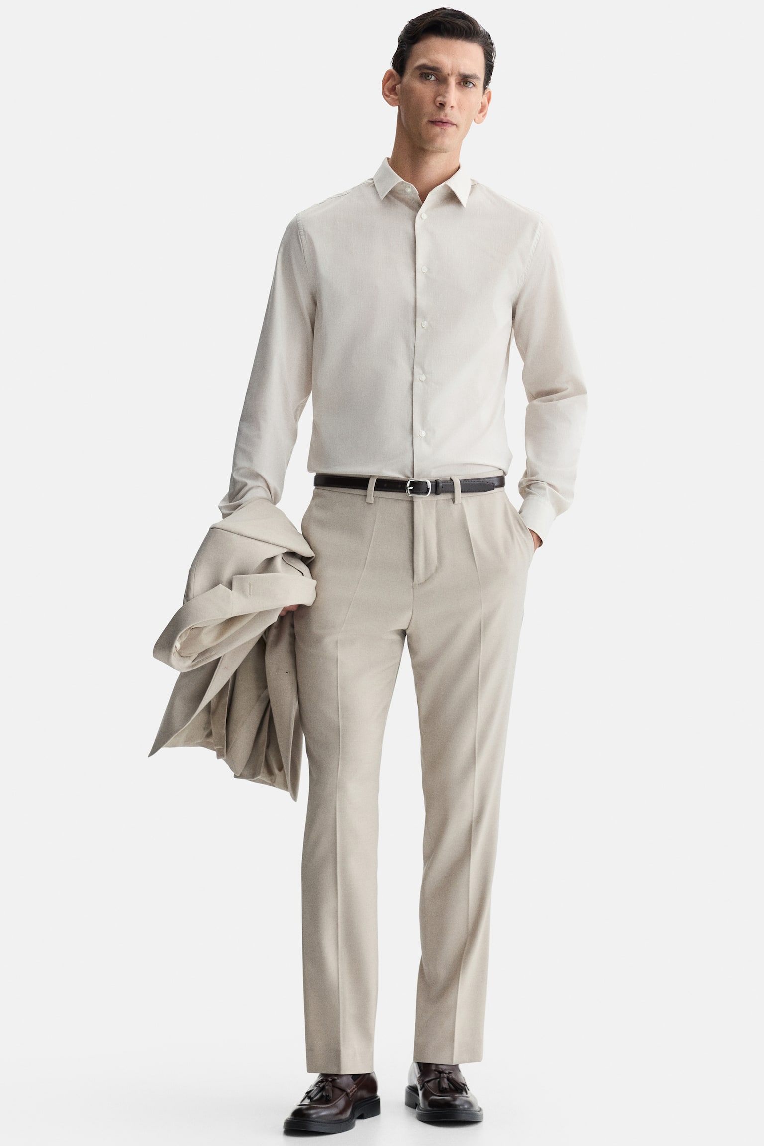 Slim Fit Easy-iron shirt - Light beige/Black/White/Light blue/Light blue/Striped/Navy blue - 5