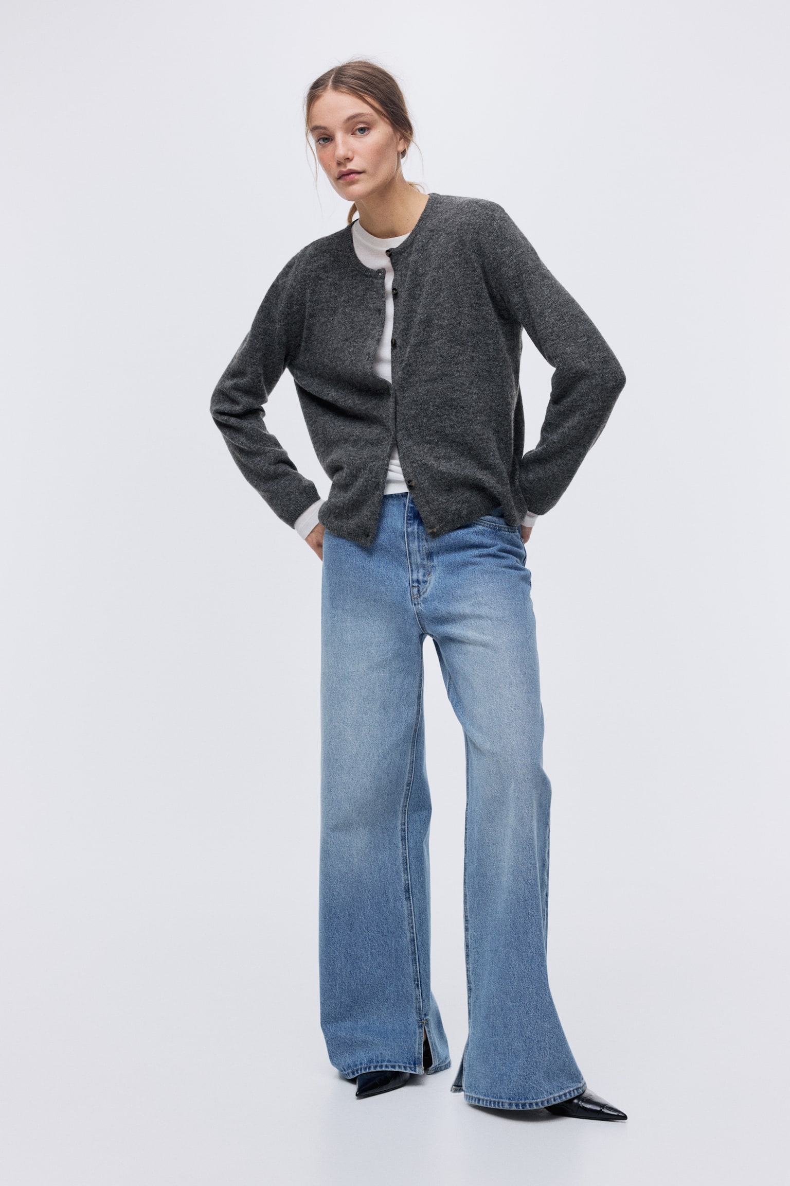 Loose-fit cardigan - Dark grey marl/Navy blue/Beige marl/Greige marl/Brown/Black/Light green marl/Light yellow/Dark brown/Dark grey marl - 5