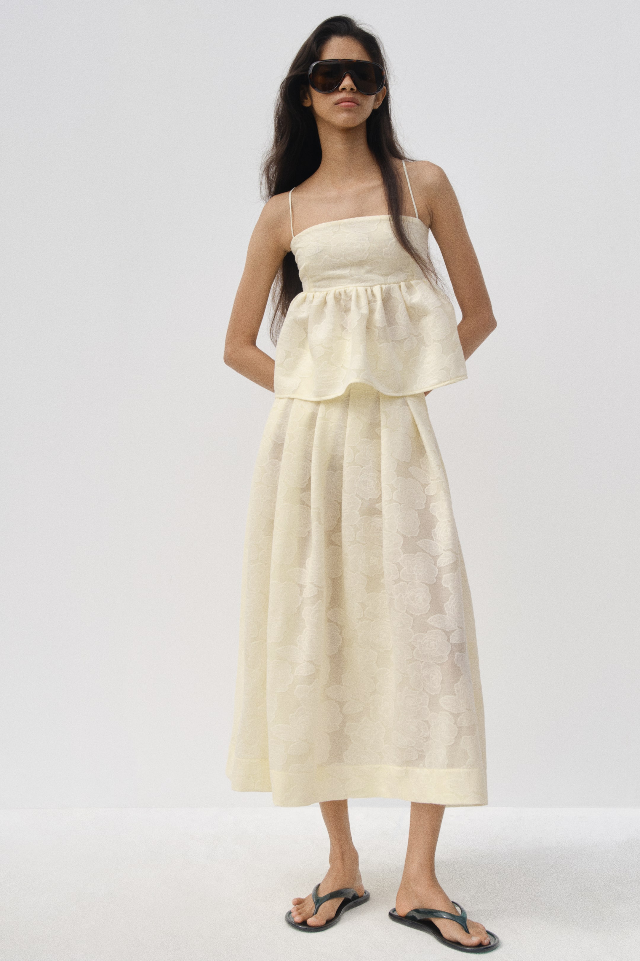 Jacquard-Weave Peplum Top