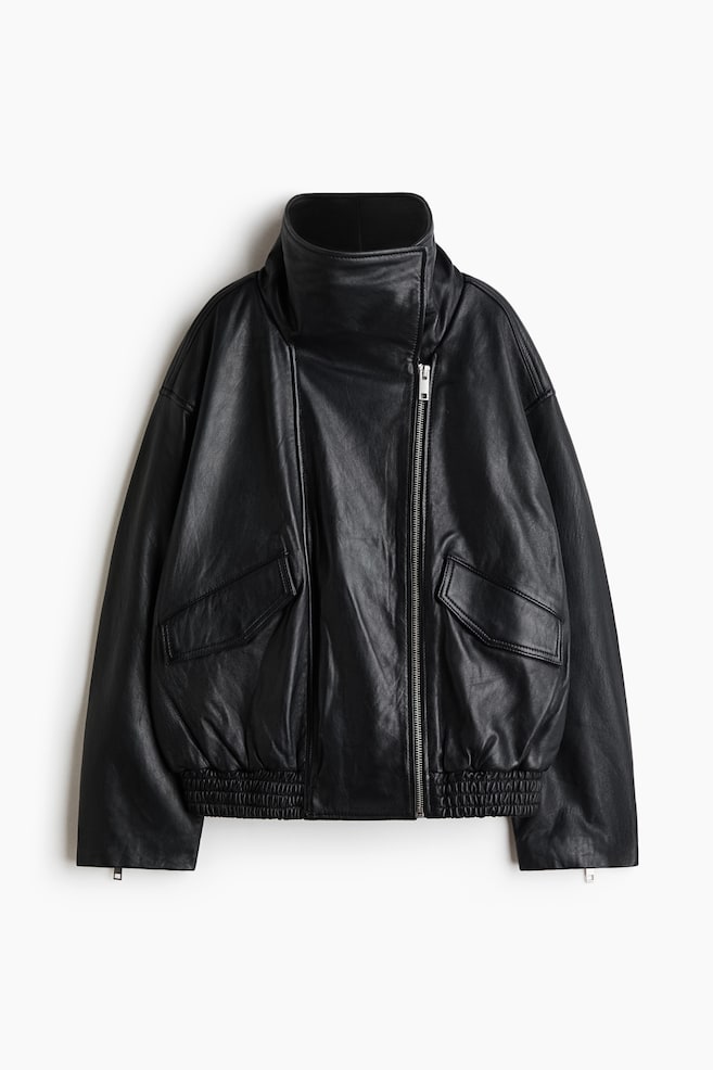 Casaco oversize em pele - Preto - 1