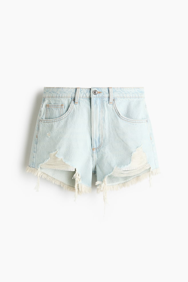 Distressed-Look Denim Shorts - Pale denim blue/Black/Light denim blue - 1