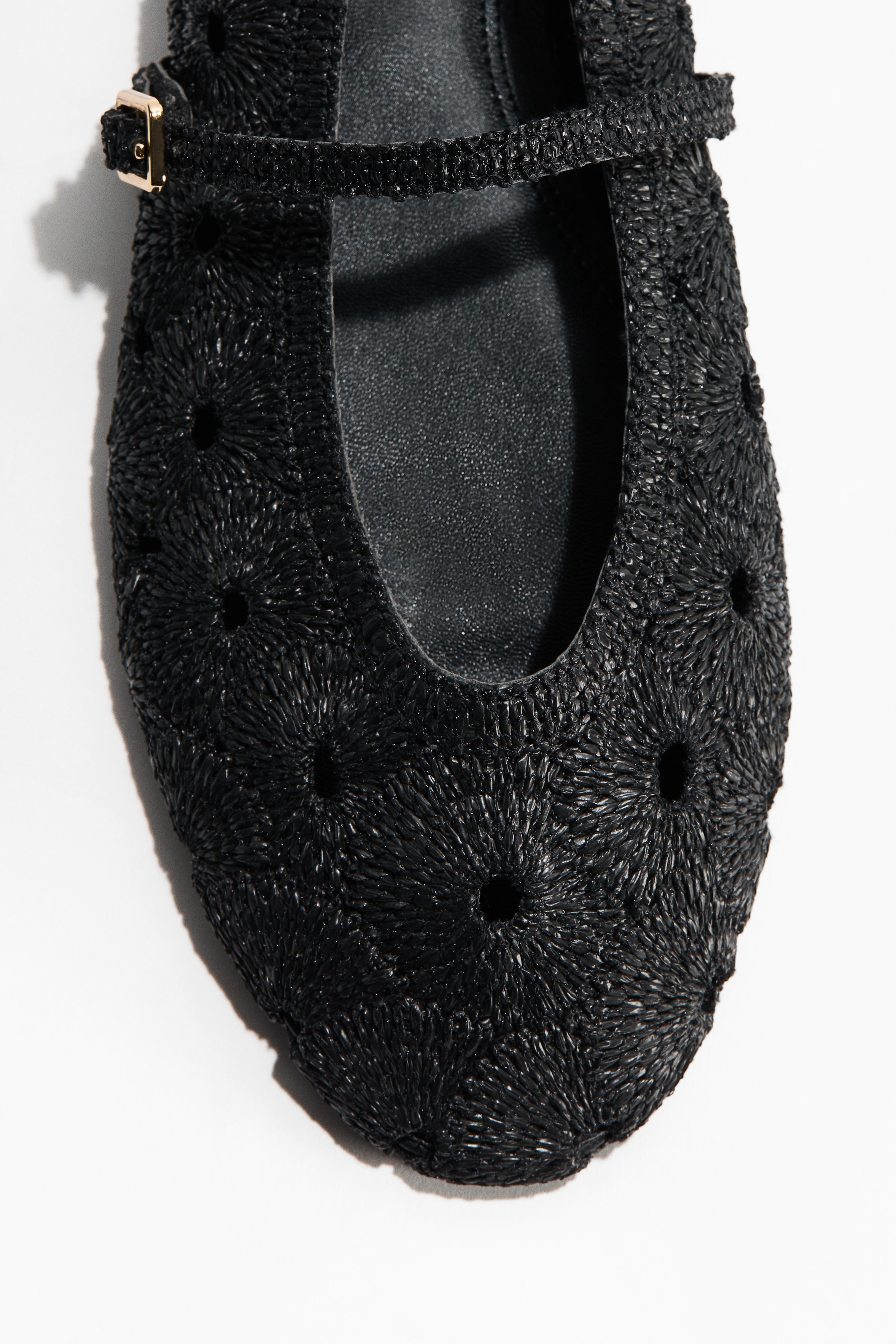 Straw Mary Jane ballet flats - Black/Light beige