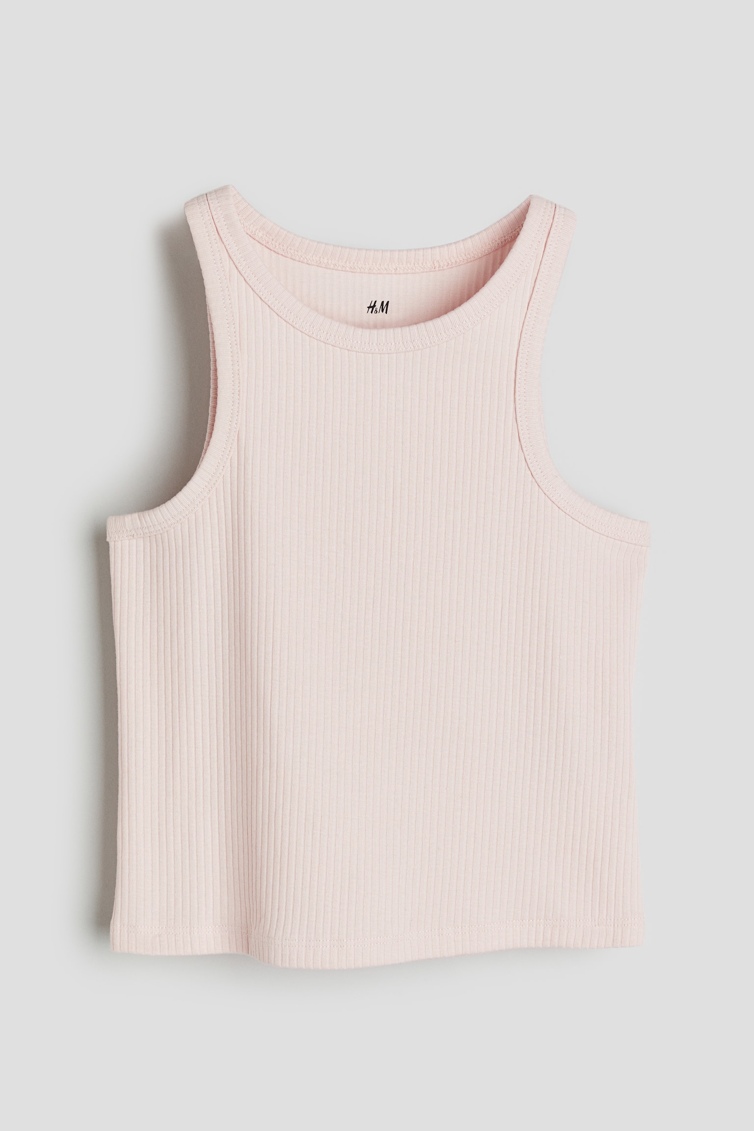 Ribbed cotton vest top - Powder pink/White - 1