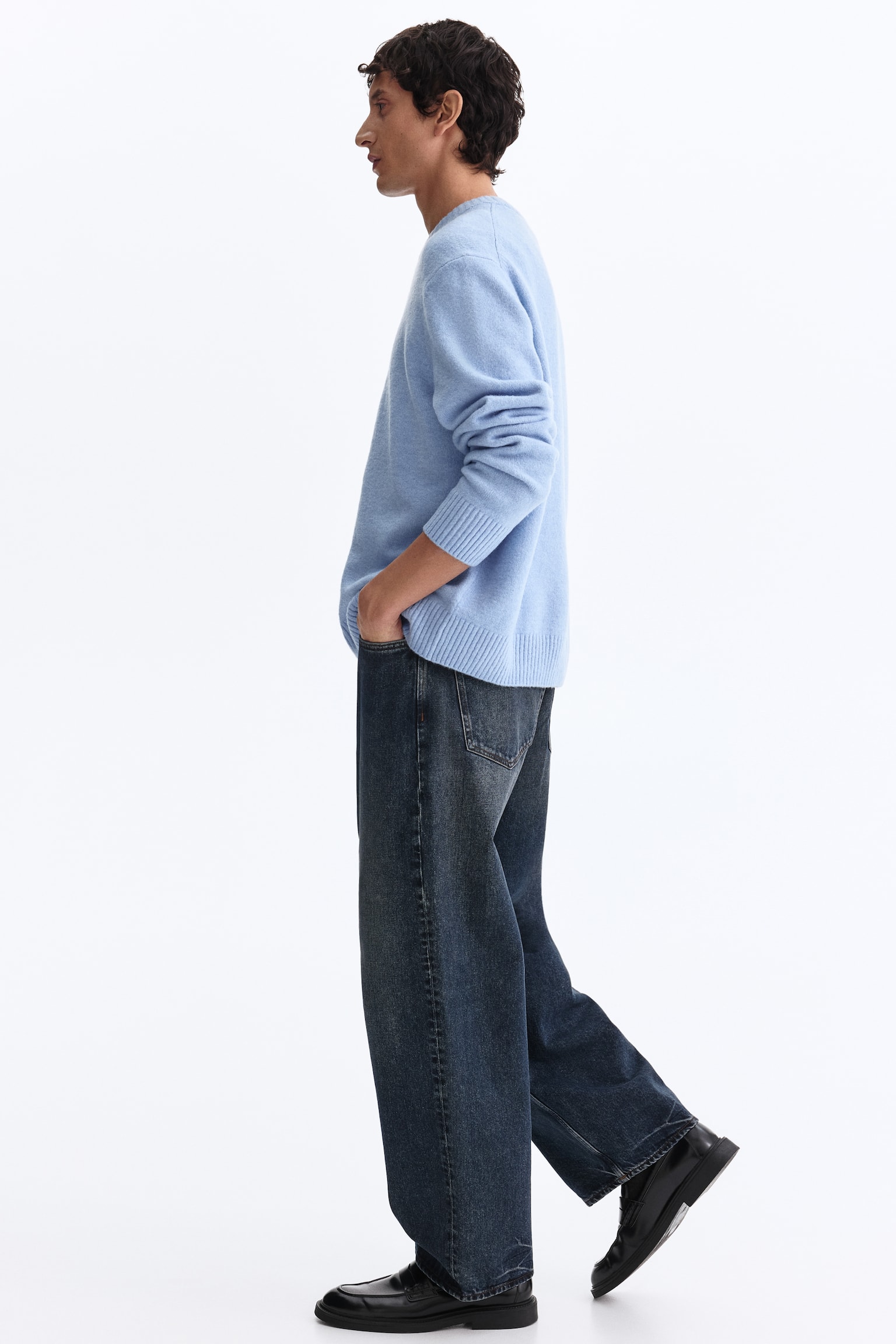 סוודר מוברש Regular Fit - תכלת/בורדו - 6