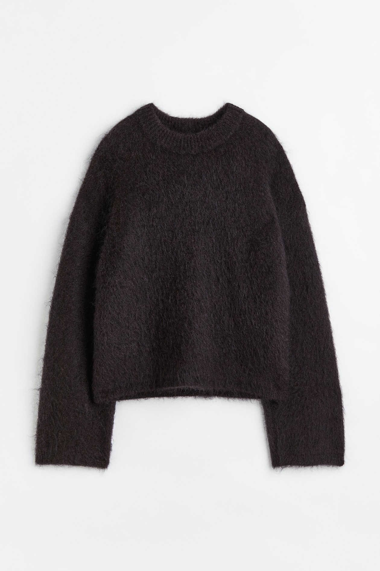 Oversized Mohair-blend Sweater - Round Neck - Long sleeve - Dark brown ...