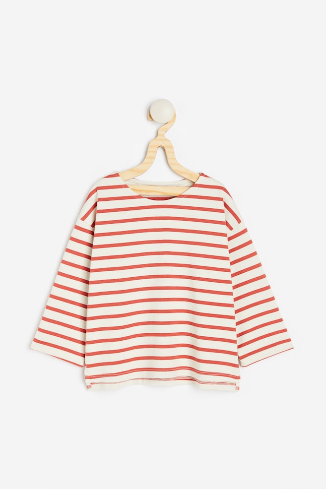 Oversized long-sleeved top - Brick red/Striped - 1