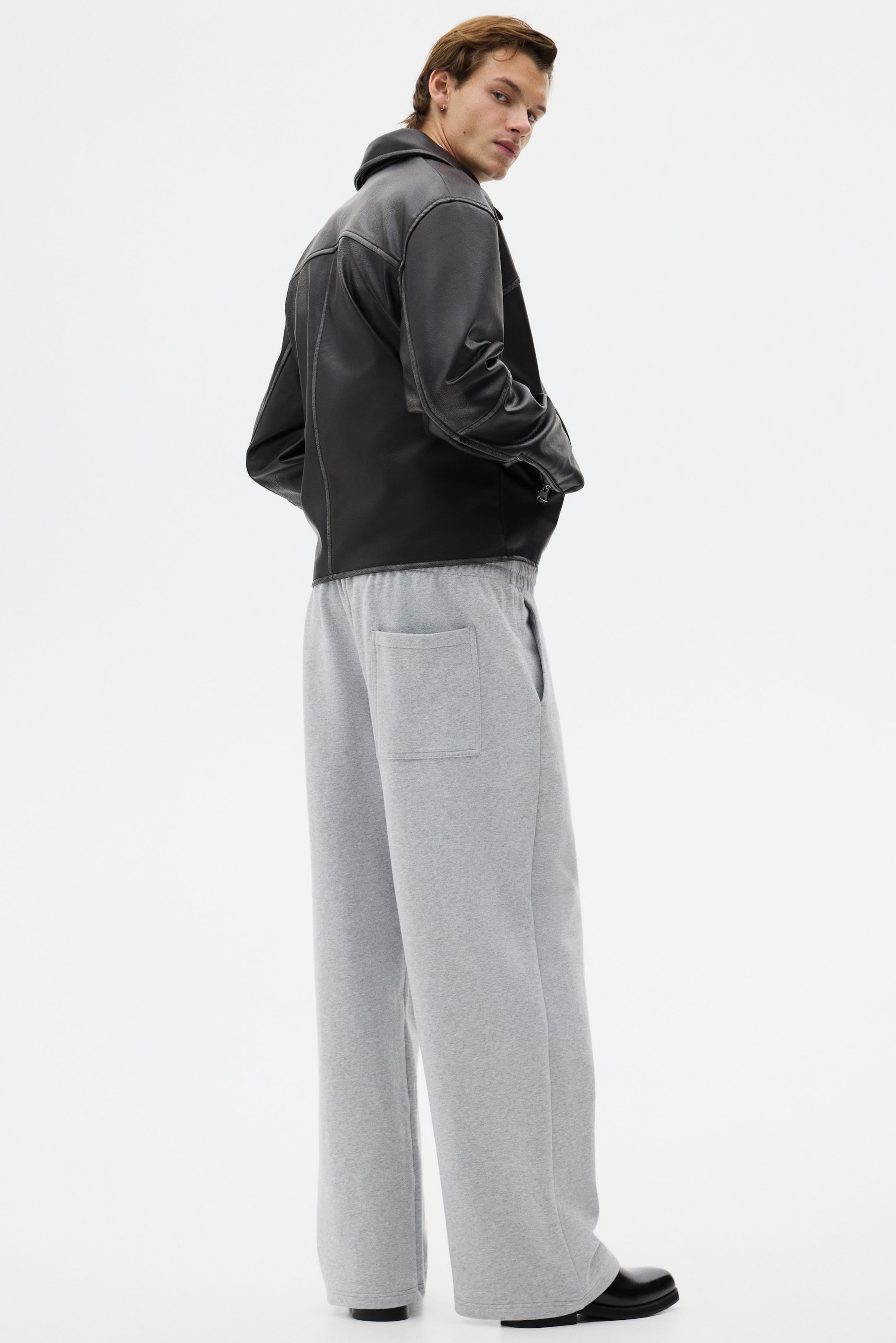 View larger image: Wide-leg cotton joggers - Light grey marl - Men | H&M IE 6