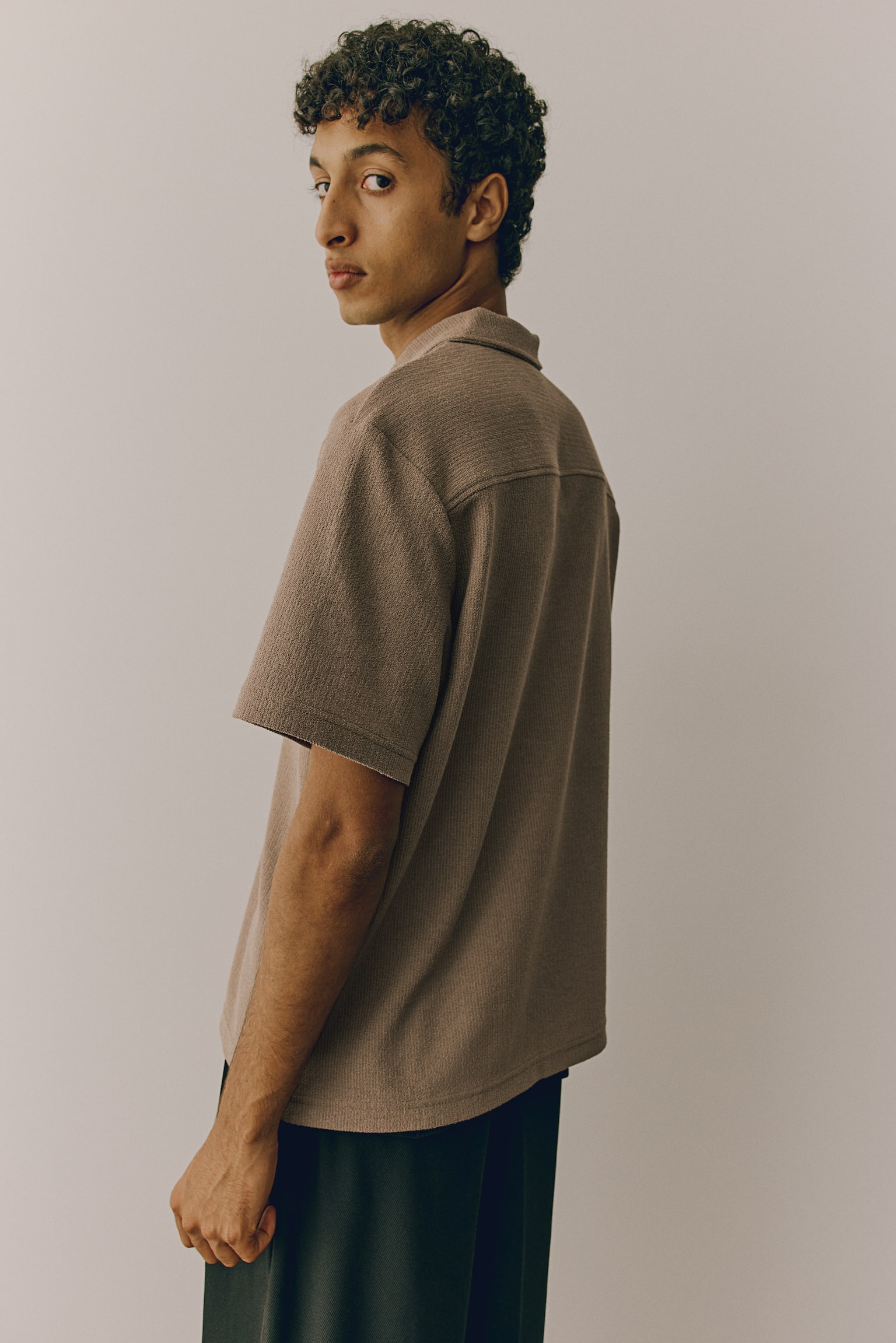 Regular Fit Textured jersey shirt - Dark beige/Navy blue/White/Dark grey - 7