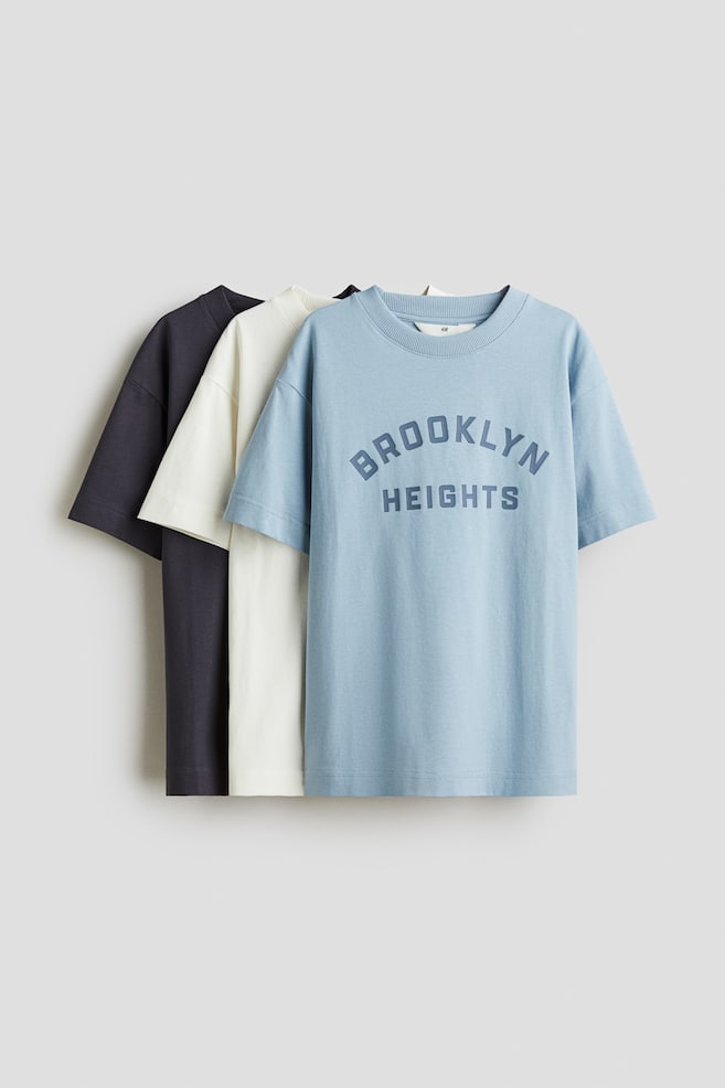 3-pack Loose-fit cotton T-shirts - Black/White/Brooklyn Heights - 1