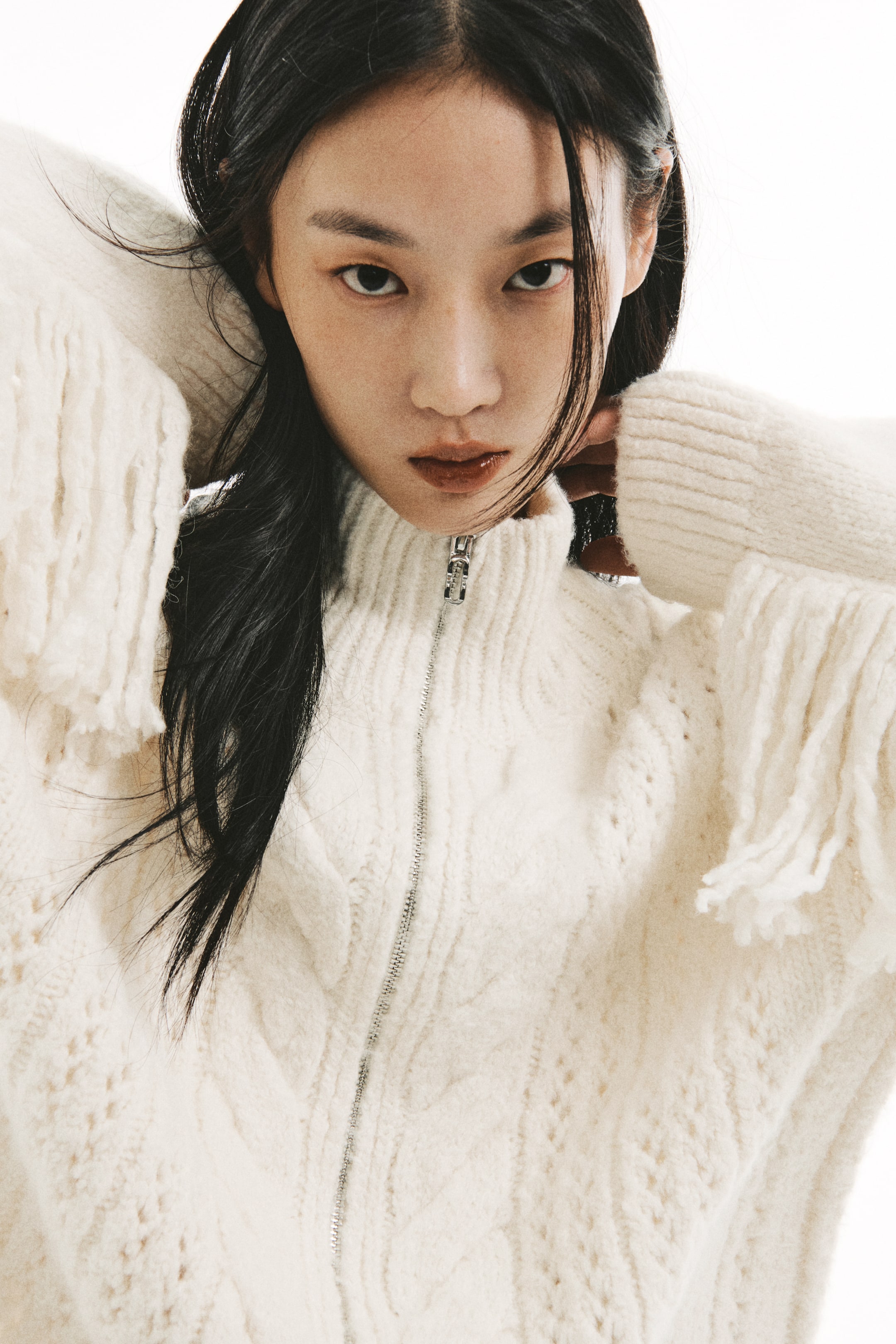 拡大画像を表示: フルジップ フリンジカーディガン - ライトベージュ - レディース | H&M JP 4