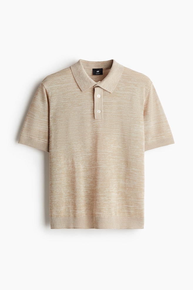 Regular Fit Fine-Knit Polo Shirt - Beige/Light beige - 1