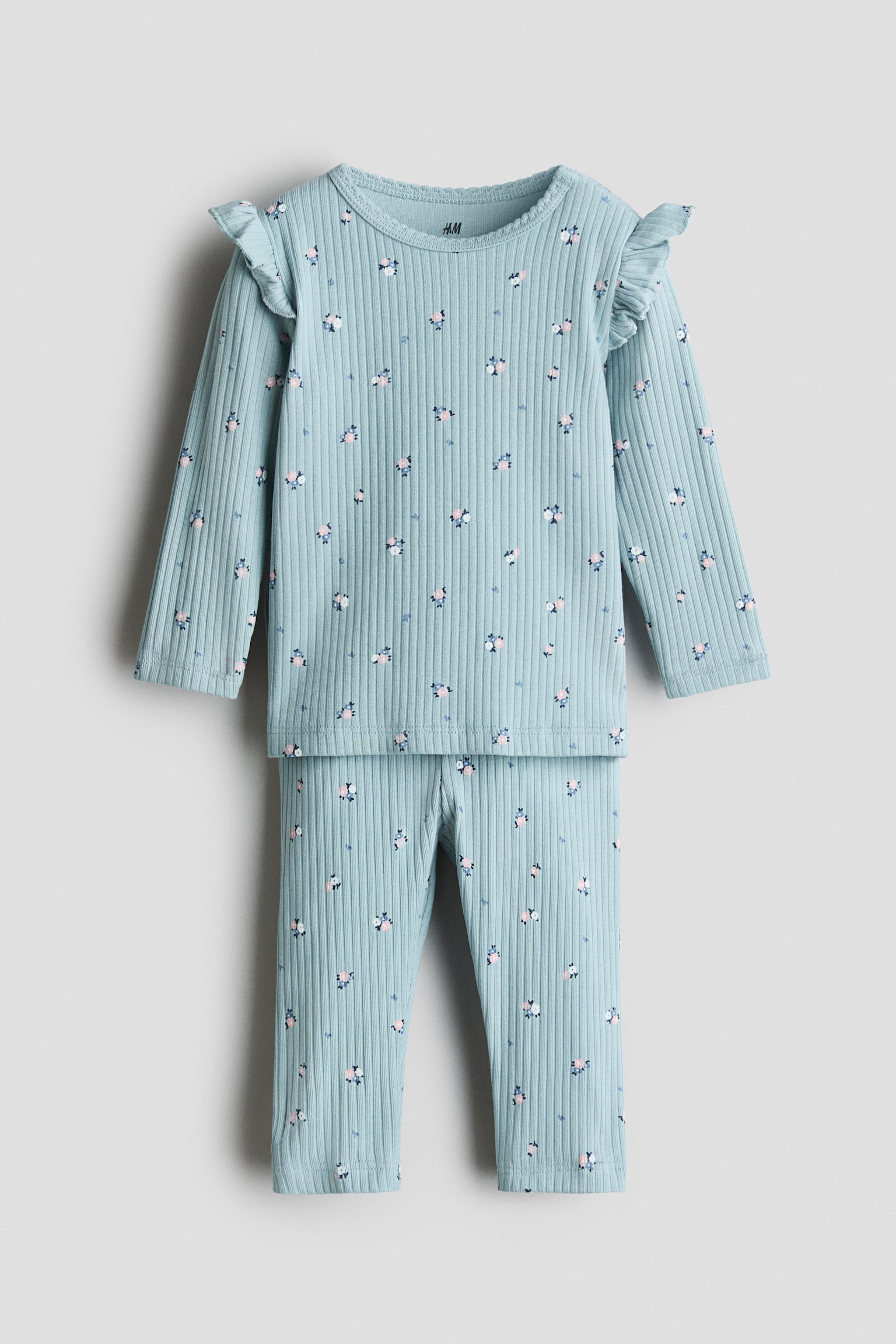 2-Piece Ribbed Cotton Set - Light turquoise/floral/Light pink/Ma Chérie/White/hearts