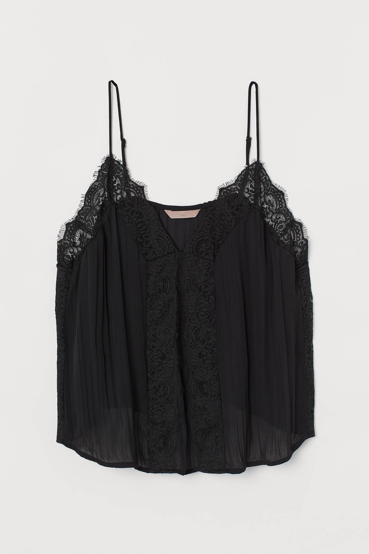 H&M+ Lace-trimmed Camisole Top - V-neck - Sleeveless - Black - Ladies ...