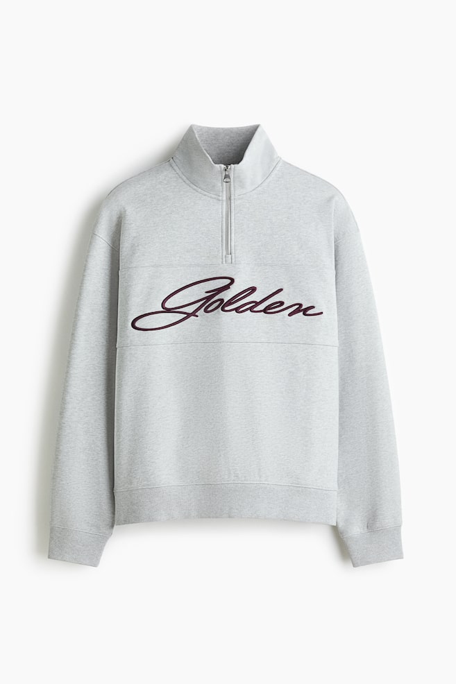 Felpa con mezza cerniera Relaxed Fit - Grigio mélange/dorato/Nero/dorato - 1