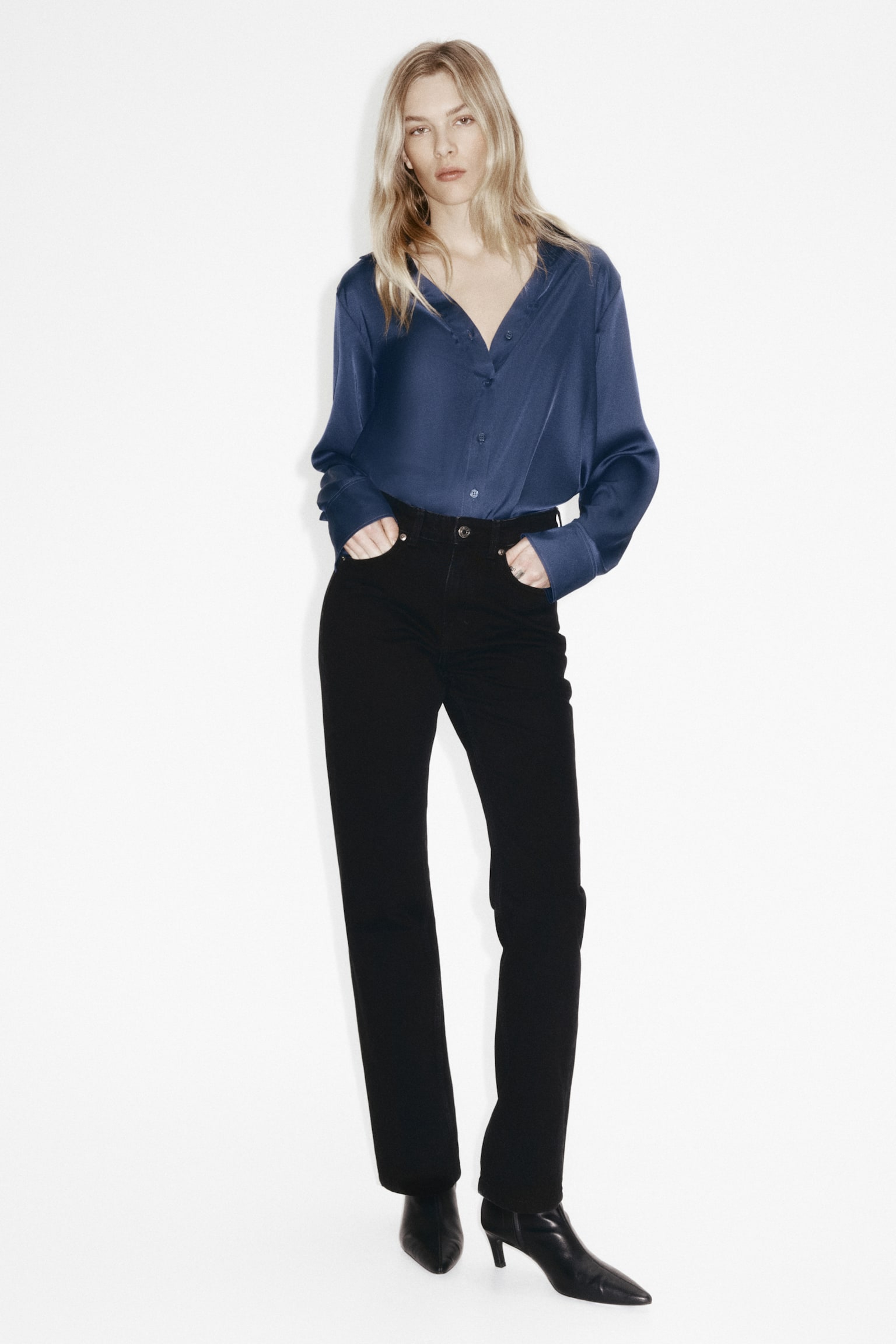 V-neck blouse - Dark blue/Black/Burgundy/Navy blue/Red/Mustard yellow/Cream - 3