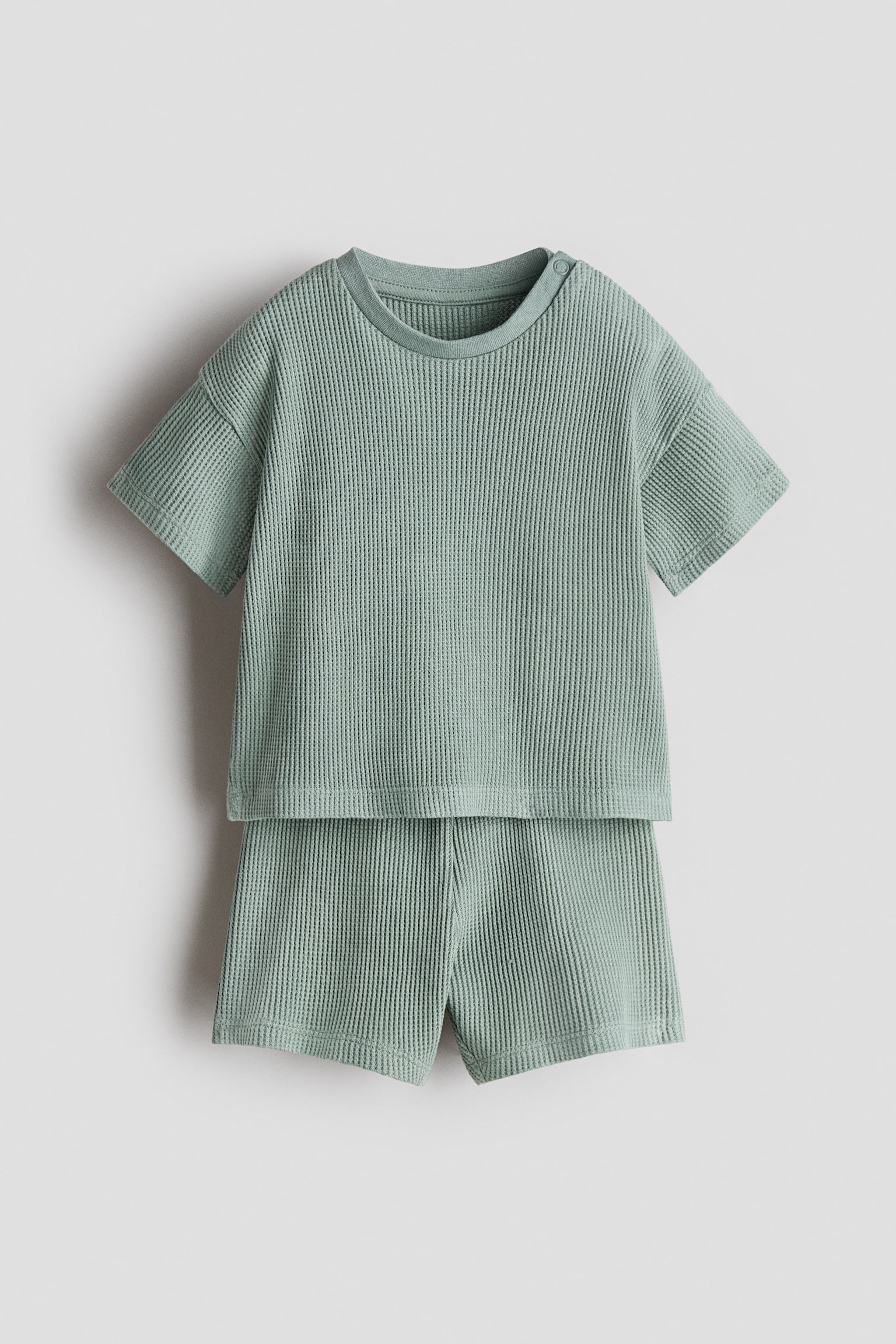 2-piece waffled cotton set - Green/Dark grey