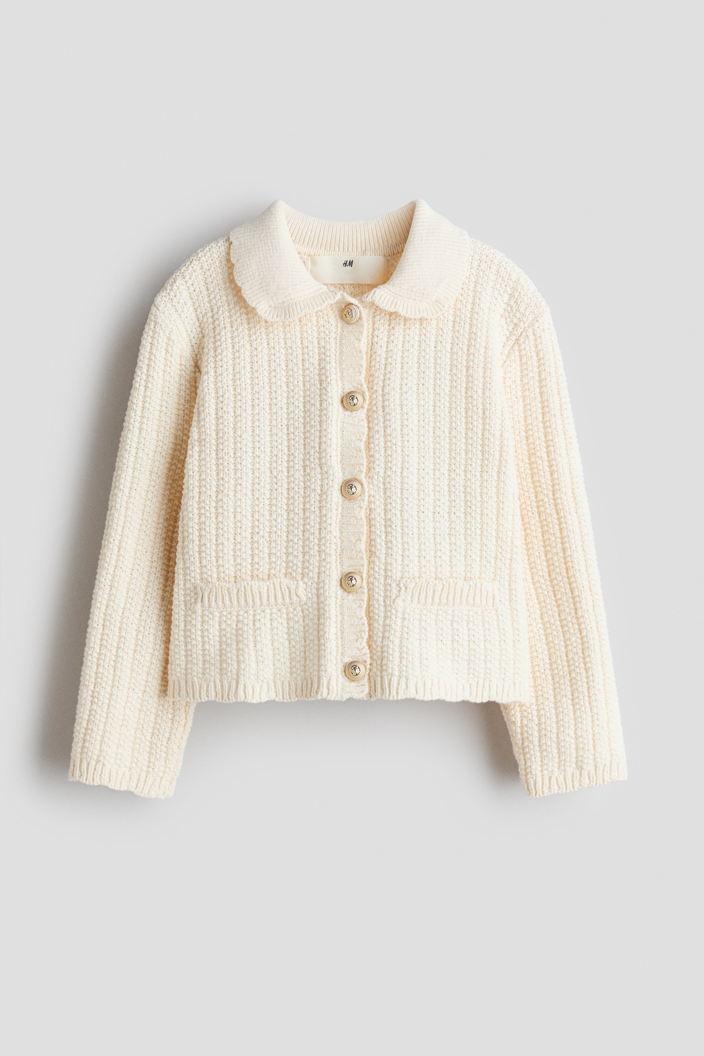 Strukturstrikket cardigan - Lys beige