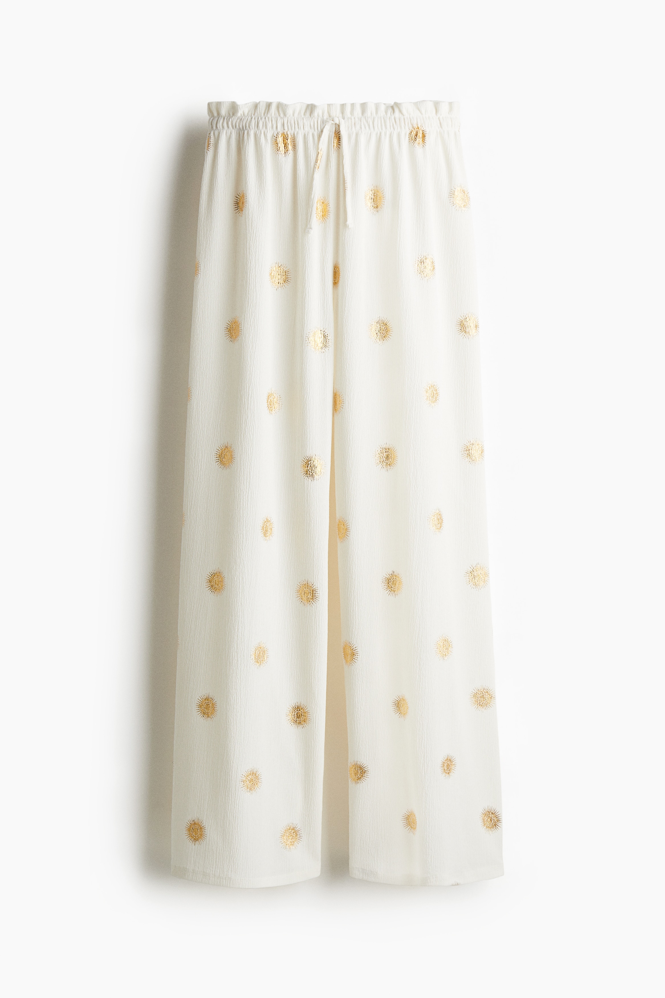 Crinkled jersey drawstring trousers - White/Gold-coloured