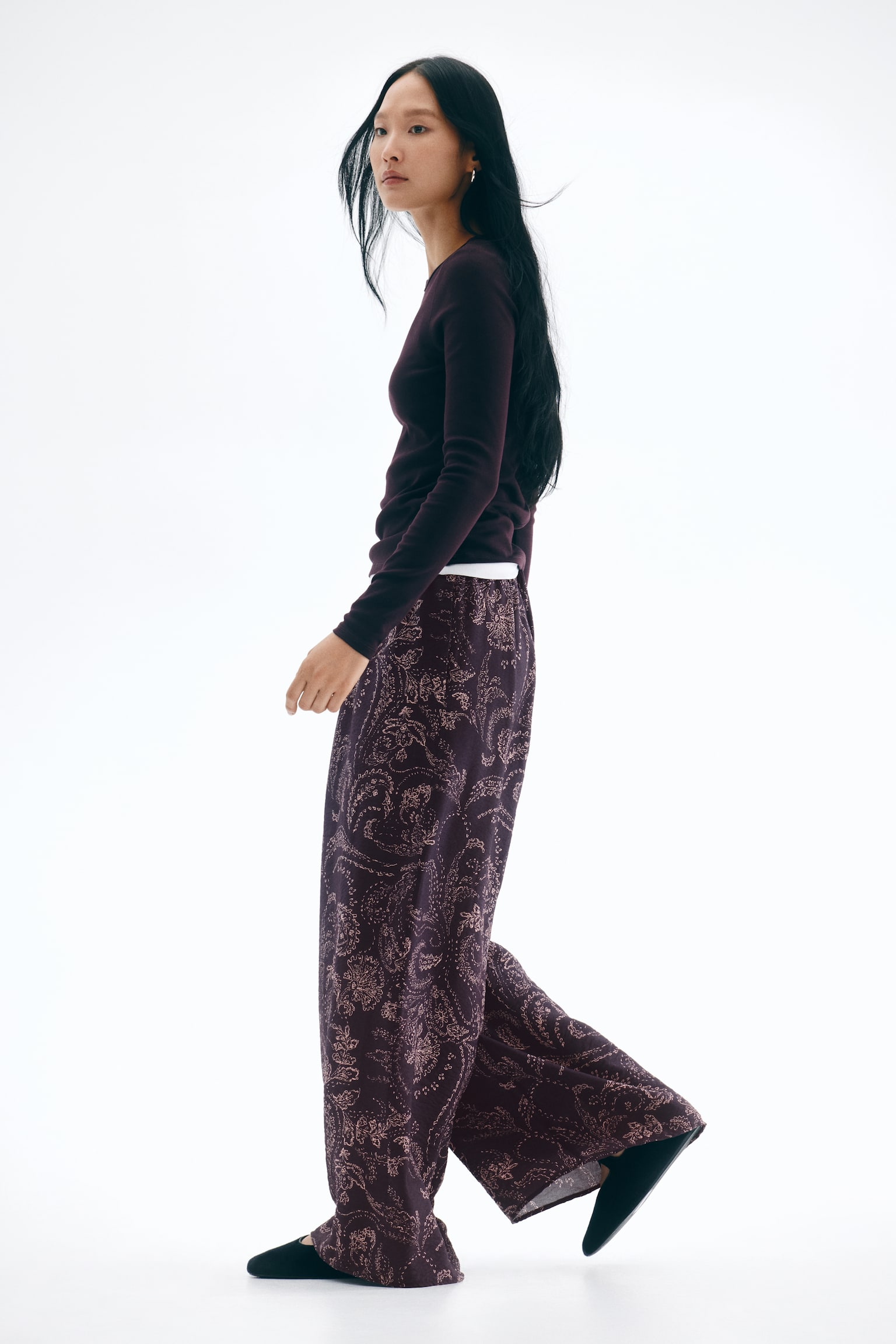 Geniş Pantolon - Bordo/Şal desenli/Bej/Leopar desenli/Açık bej/Zebra desenli - 3