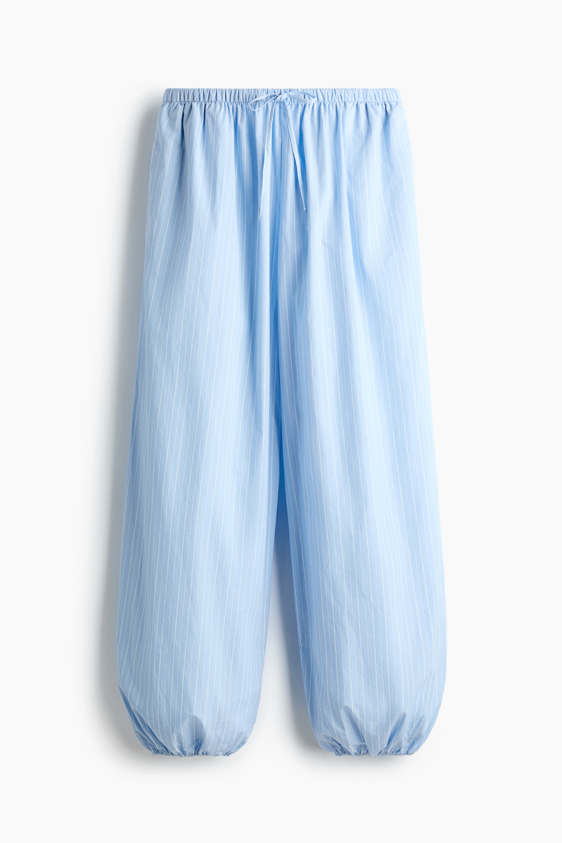 Pantalón de algodón con piernas globo - Azul claro/Franjas estrechas/Marfil