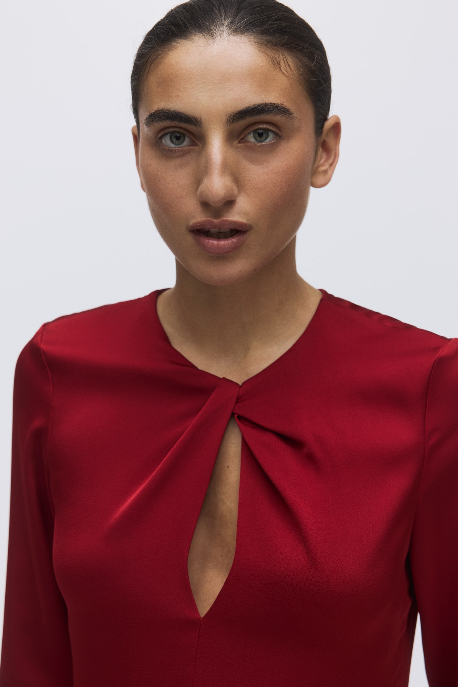 Twist-detail satin dress - Dark red - 3