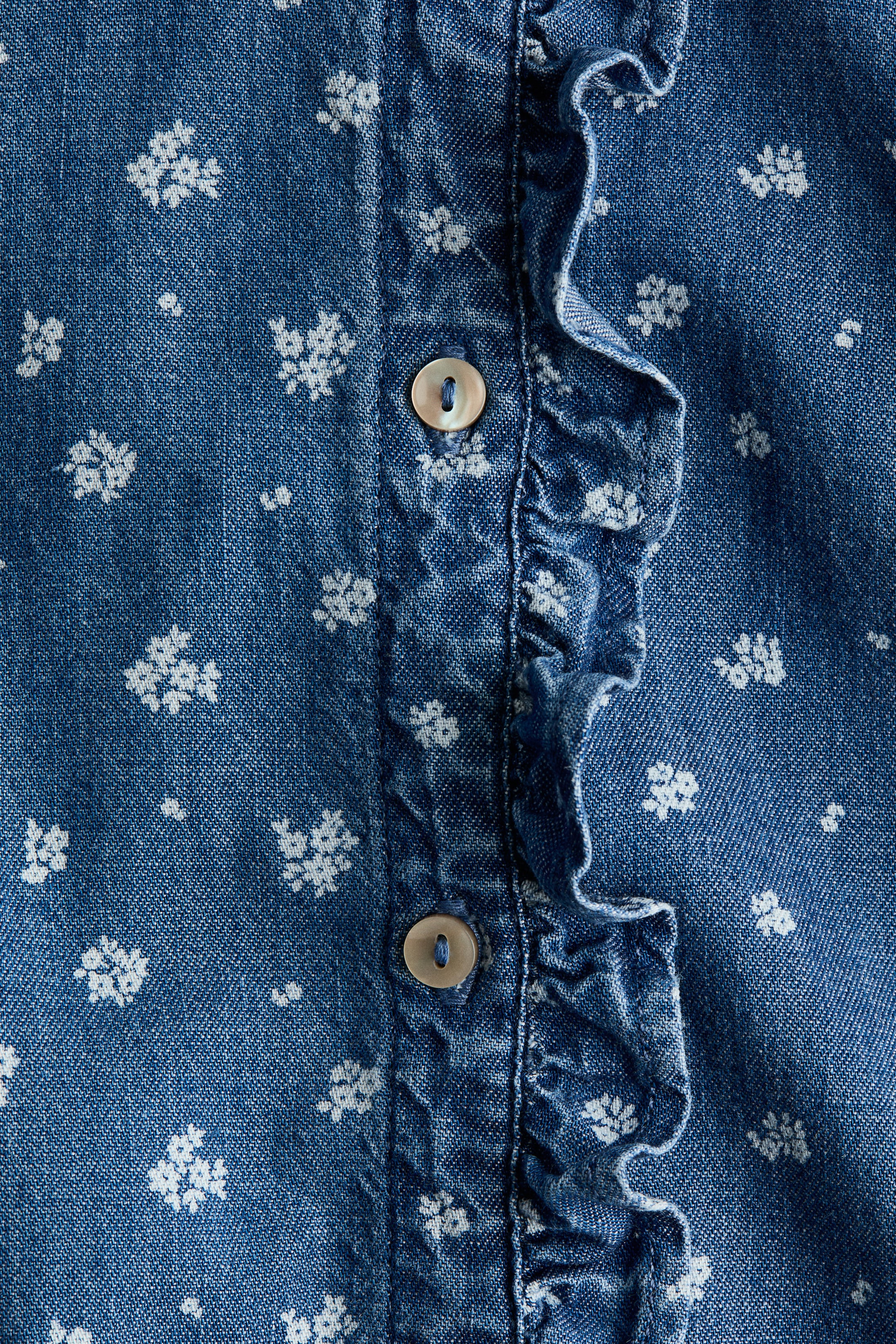 Ampliar la imagen: Camisa de denim con borde de olán - Azul denim/Floreado - Kids | H&M MX 5