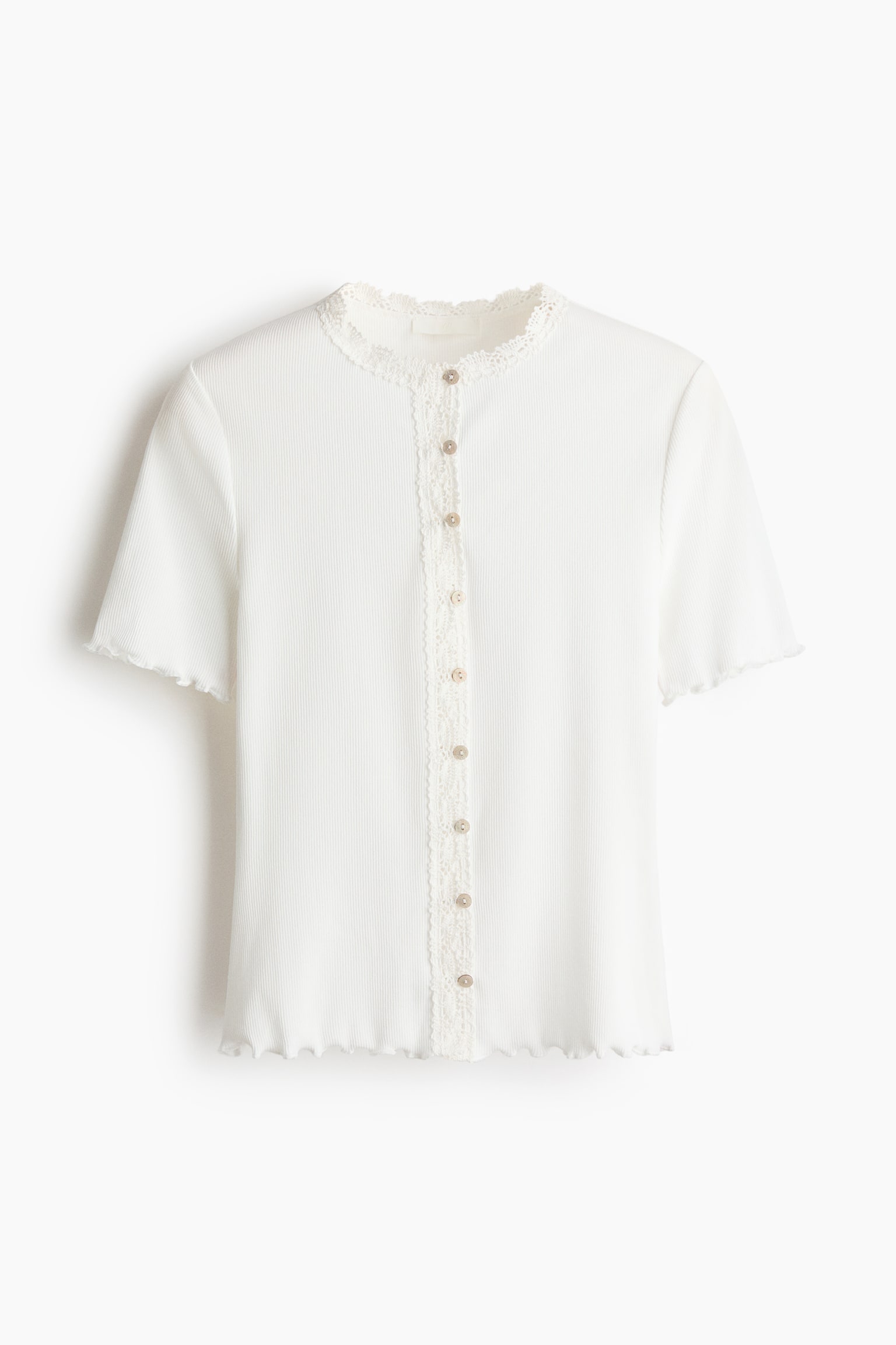Lace-Trimmed Cotton Top - White - 1