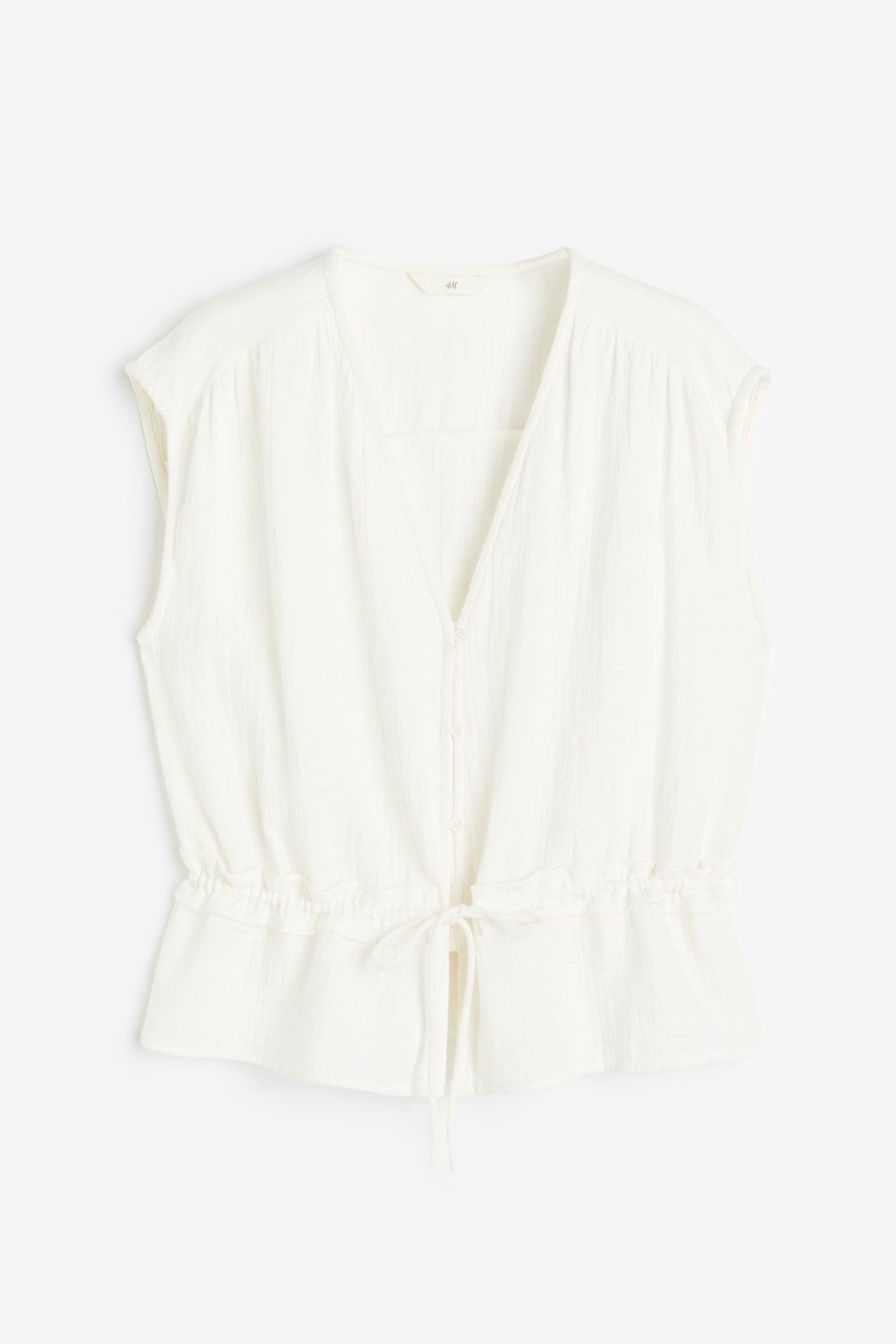 Crinkled Cotton Blouse - White - 1