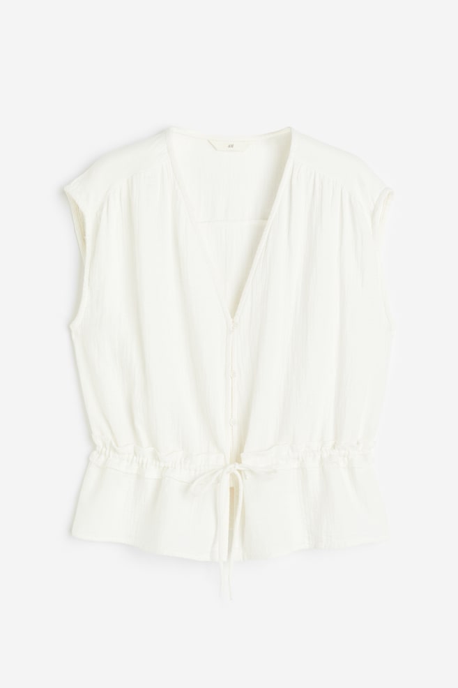 Crinkled cotton blouse - White/Light brown/Black - 2