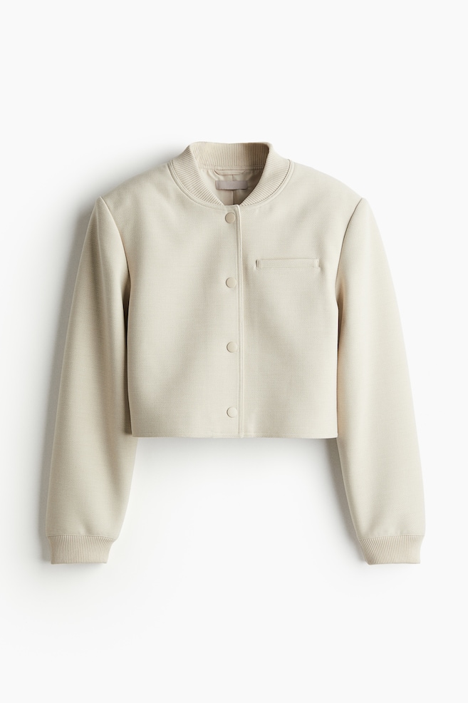 Short shoulder-pad jacket - Light beige/Dark khaki green/Black - 1