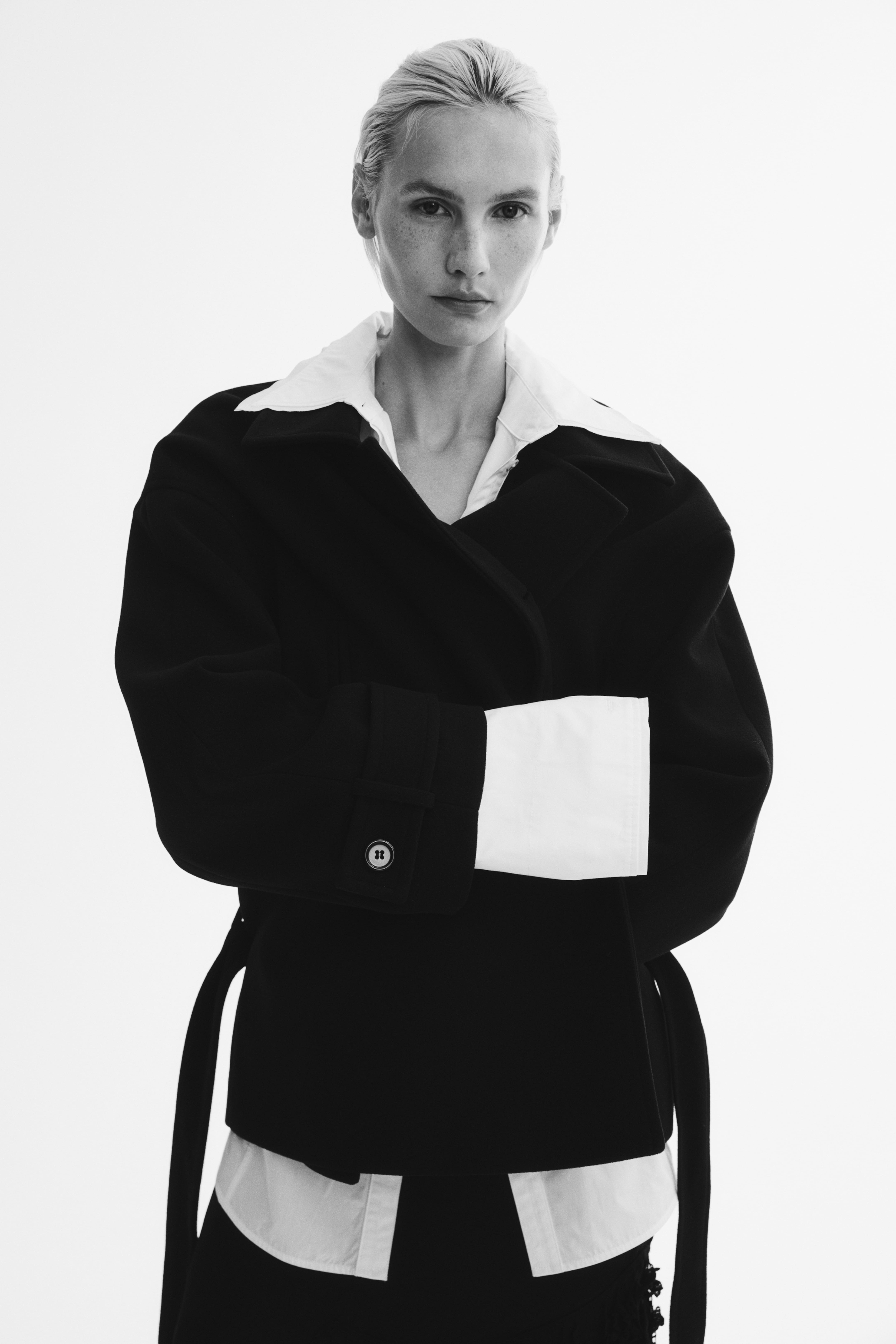Funnel-Collar Jacket with Tie Belt