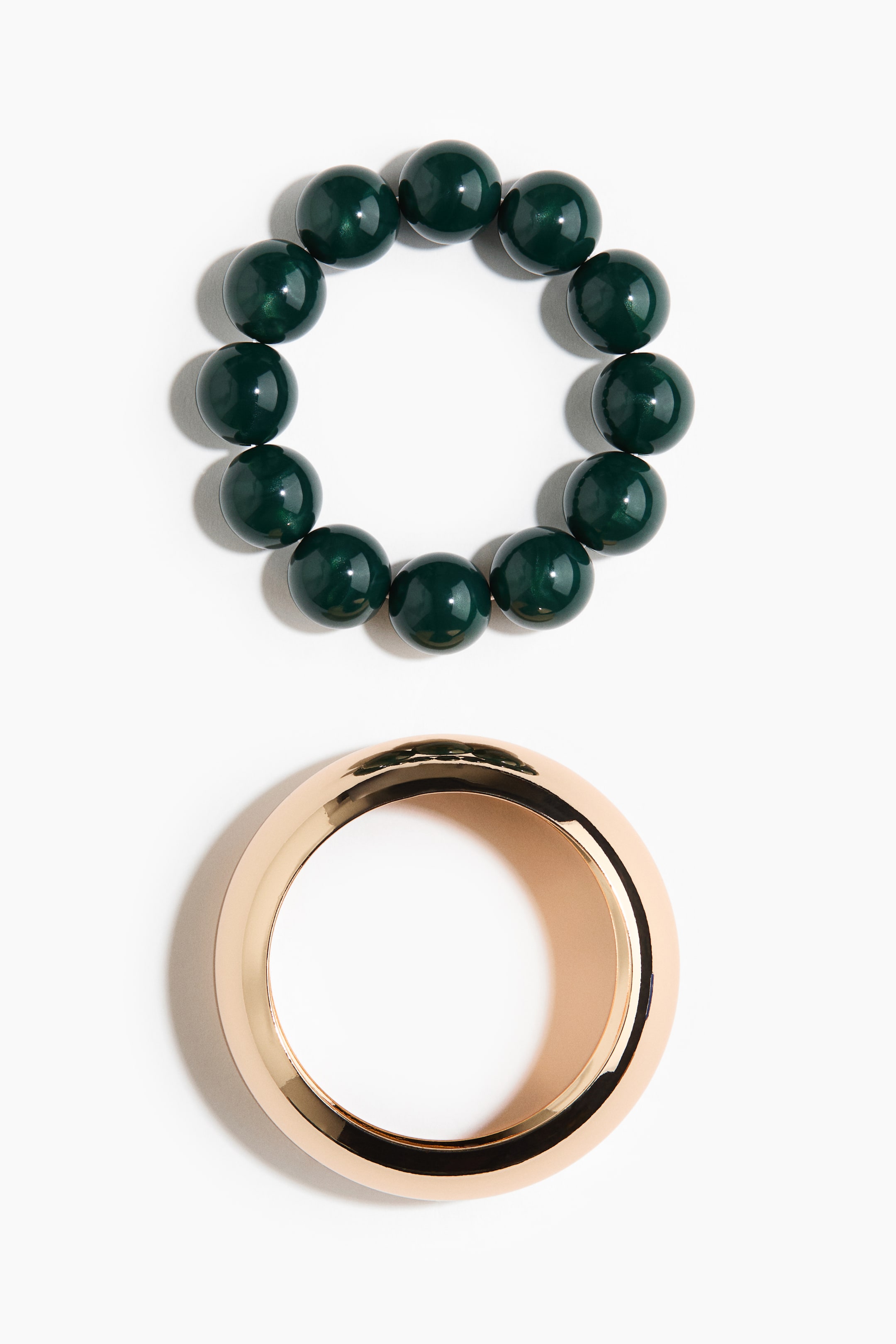 Büyük resmi görüntüle: 2'li Bileklik - Koyu yeşil/Altın rengi - KADIN | H&M TR 1