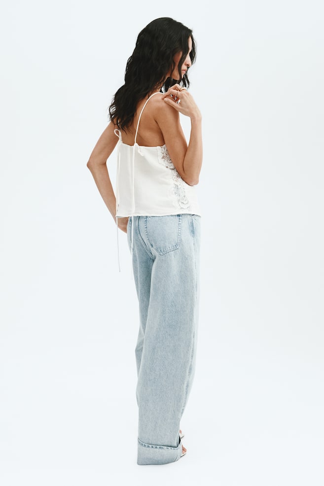Linen-blend lace-detail top - White - 3