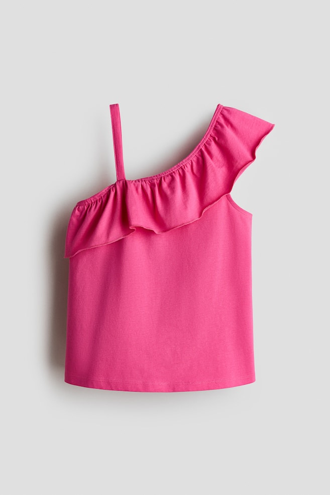 Asymmetric Ruffle-Trimmed Top - Pink/Ivory - 1