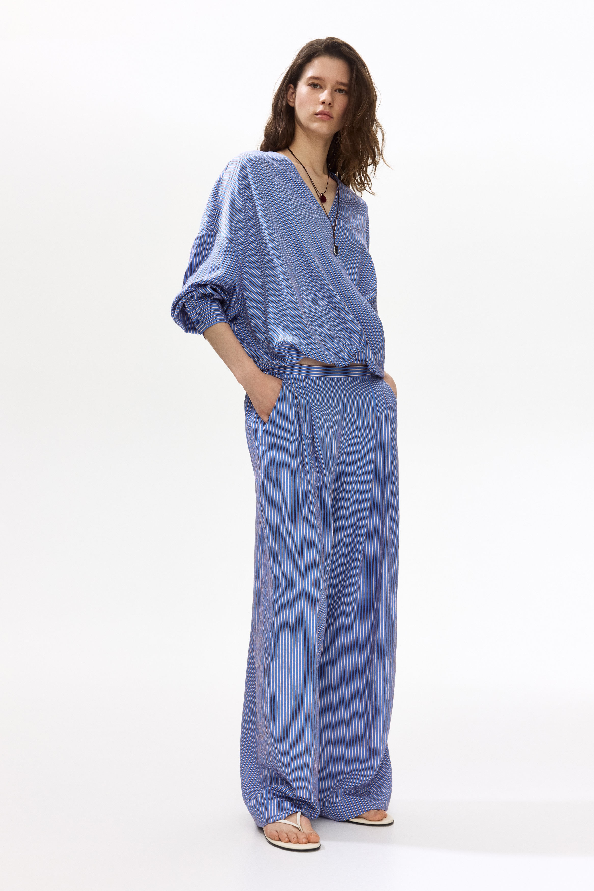 Rechte pull-on broek - Blauw/gestreept