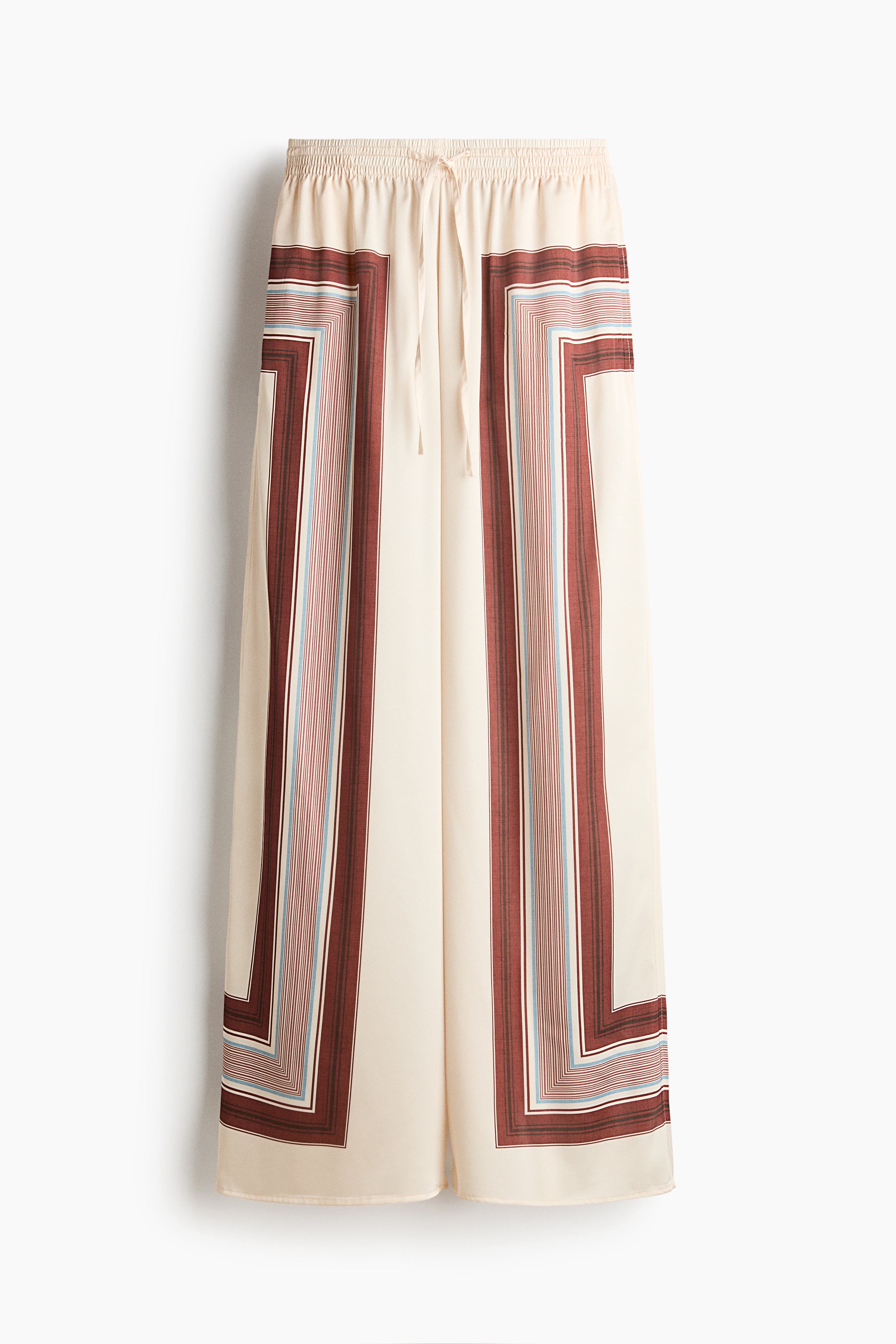 Satin Drawstring Pants - Cream/patterned