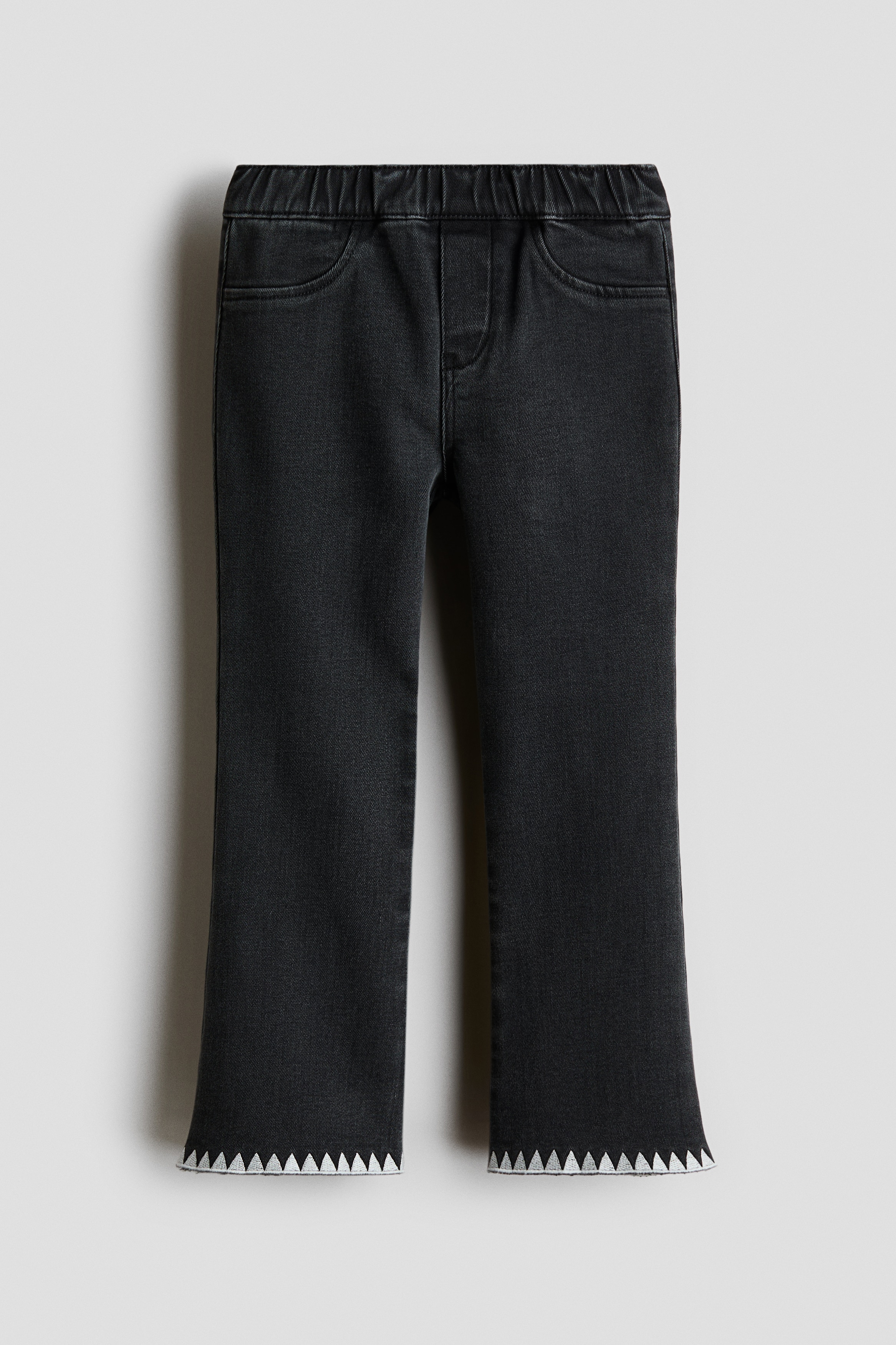 刺繍ディテール フレアジェギンズ - ダークグレー/デニムブルー