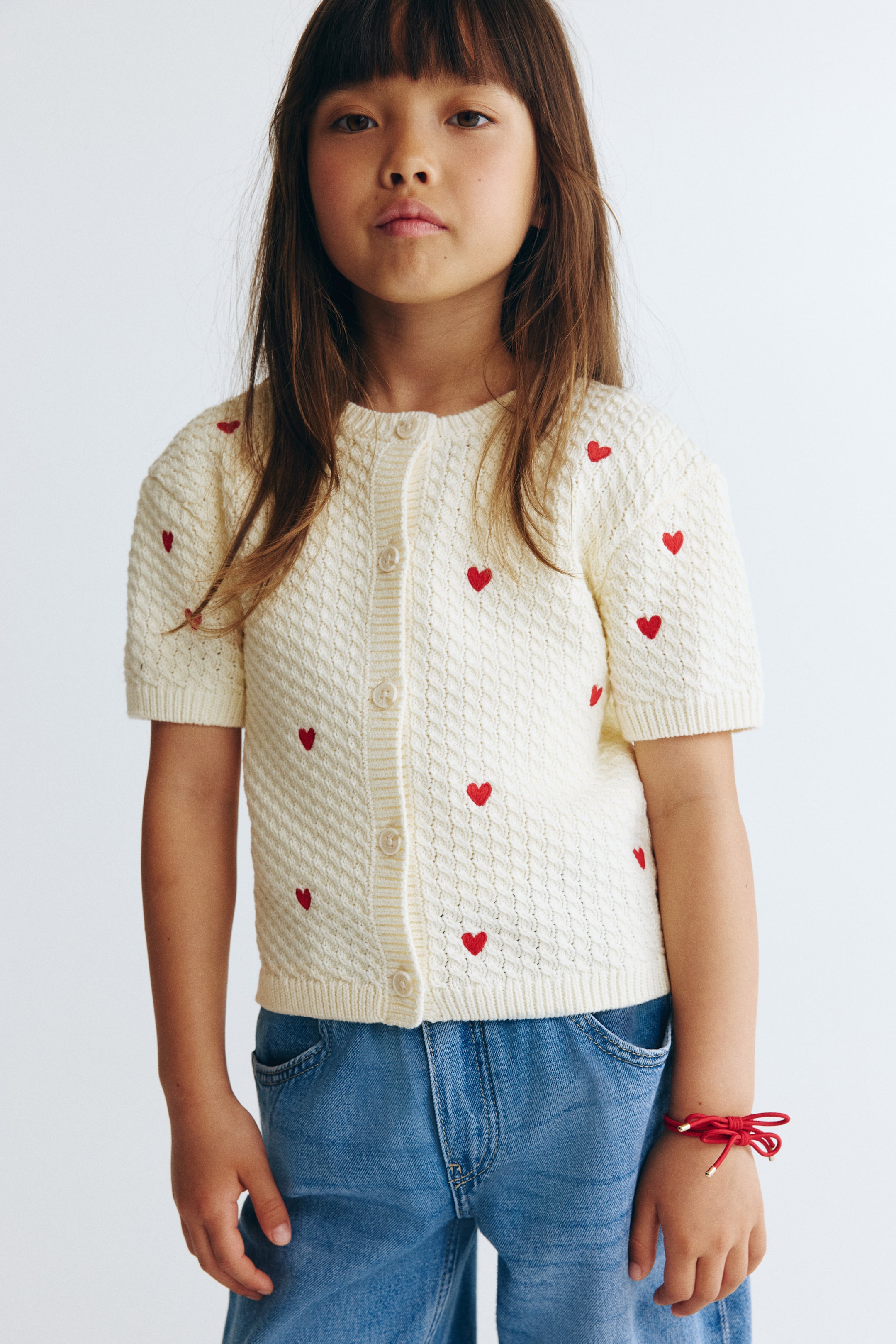 View larger image: Short-sleeved cardigan - Cream/Hearts - Kids | H&M IN 1