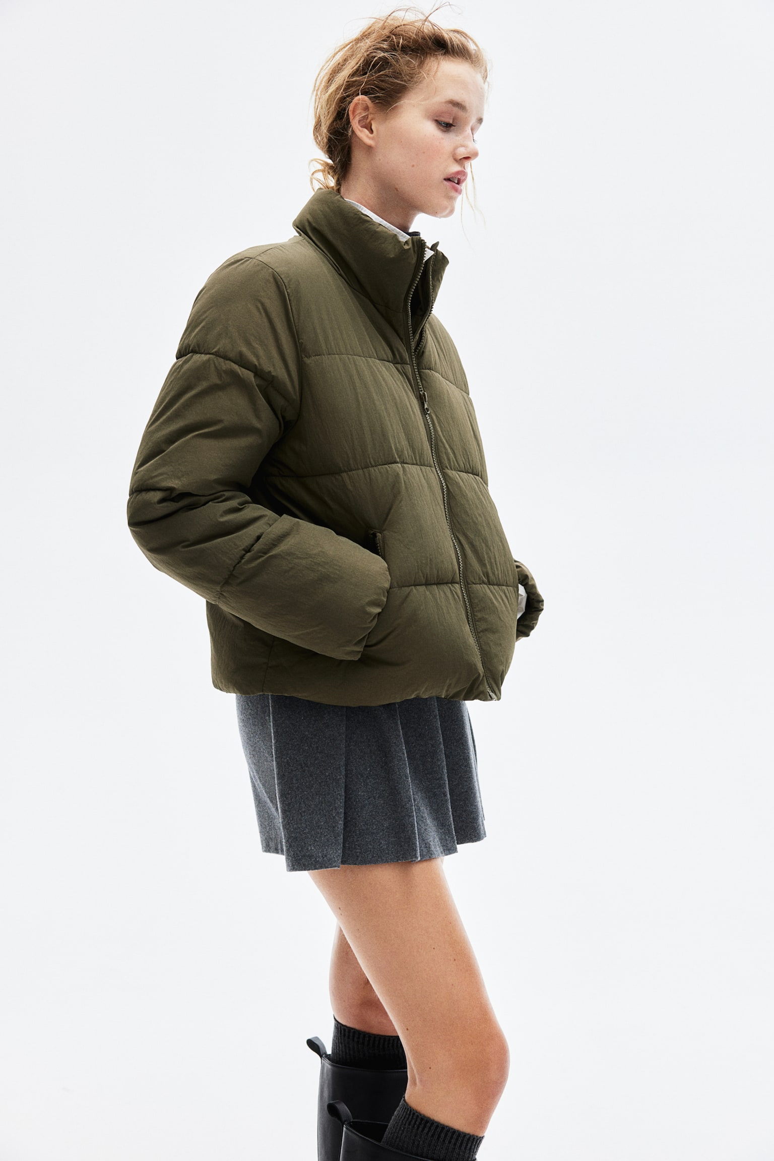 Nylon puffer jacket - Dark khaki green/Black - 3