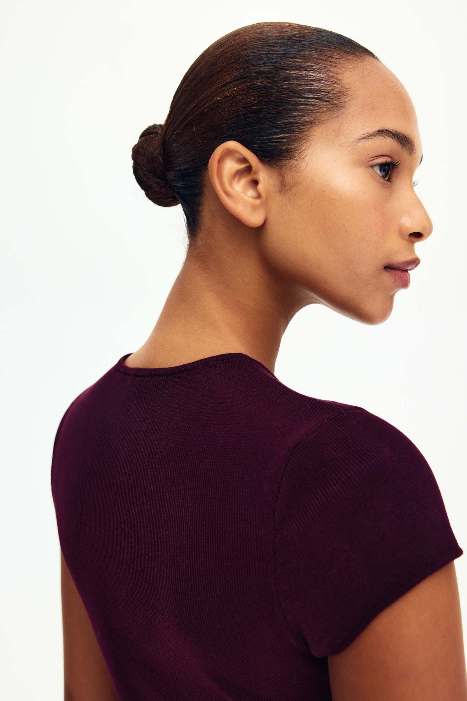 Short-sleeved peplum cardigan - Burgundy/Black/White striped/Light pink - 3