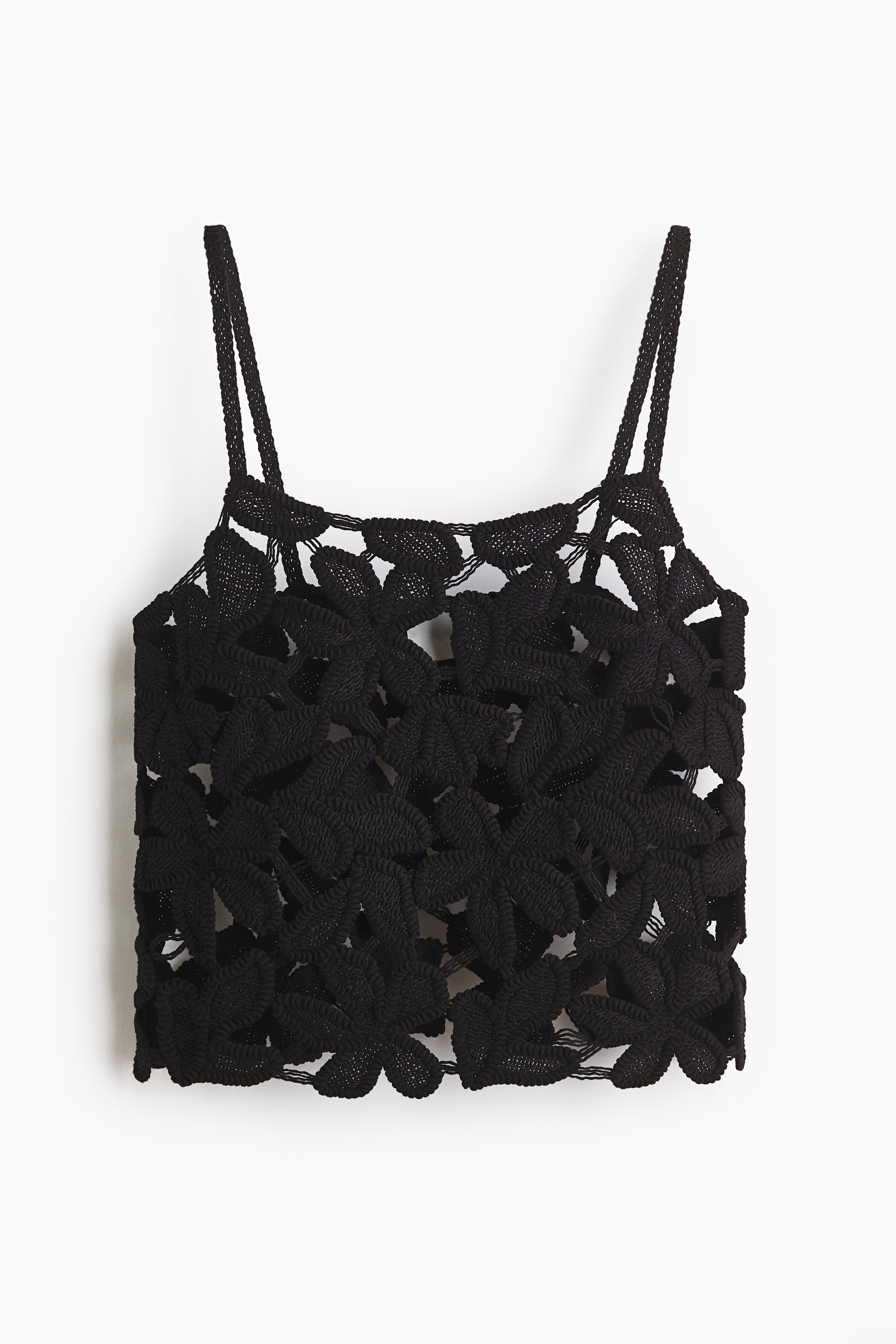Crochet-look strappy top - Black