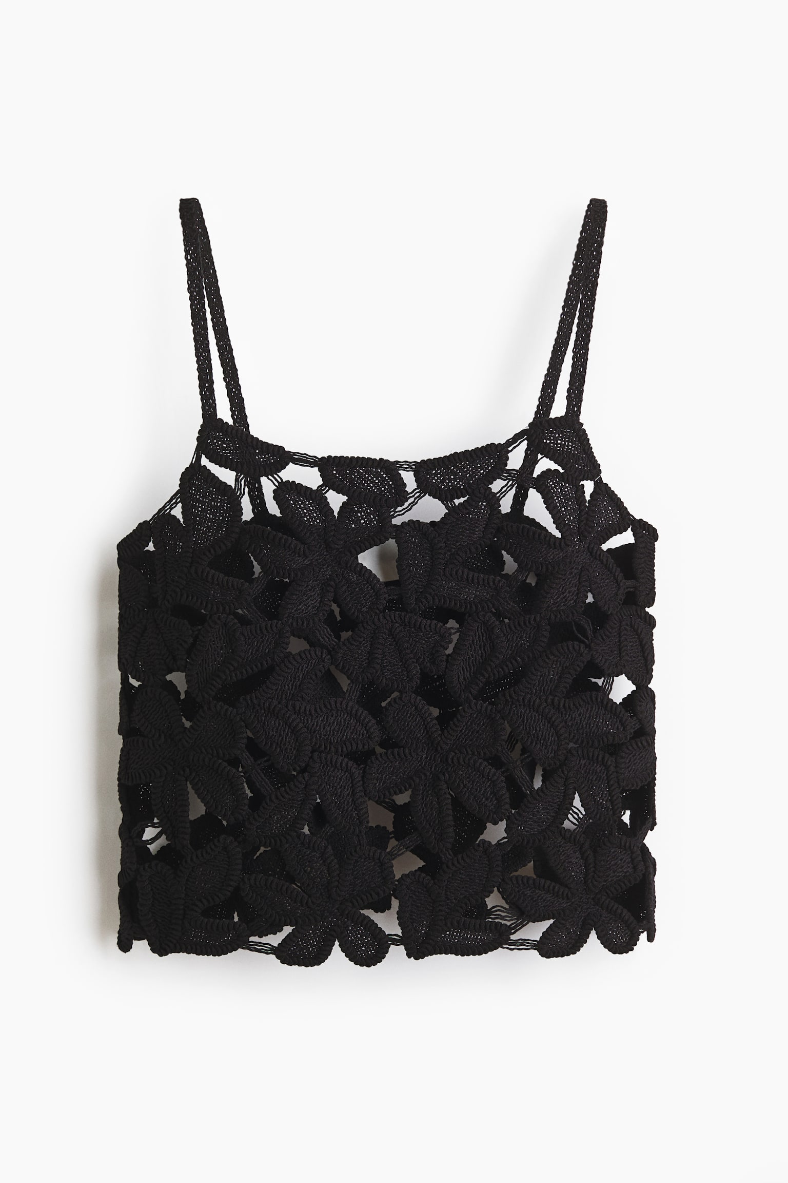 Top façon crochet avec bretelles fines - Noir - 1