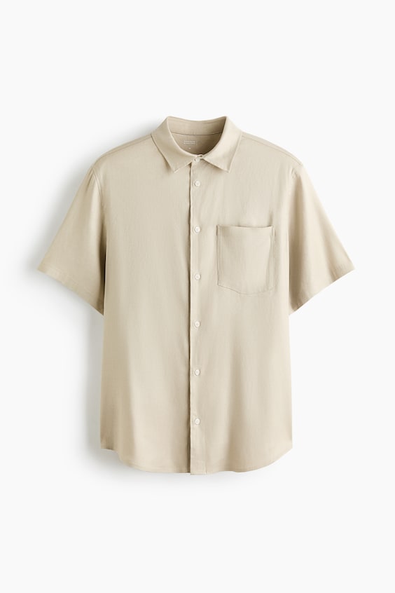 Мужские рубашки H&M Easy-Care Regular-Fit Linen-Blend Shirt