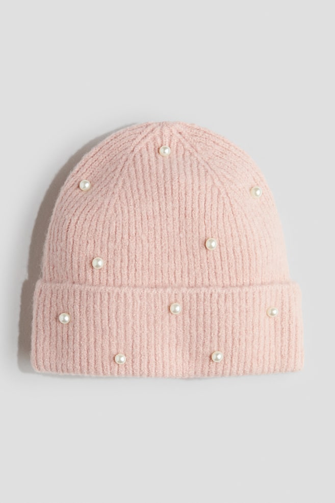 Bonnet en maille côtelée avec détails décoratifs - Rose/Rouge - 1