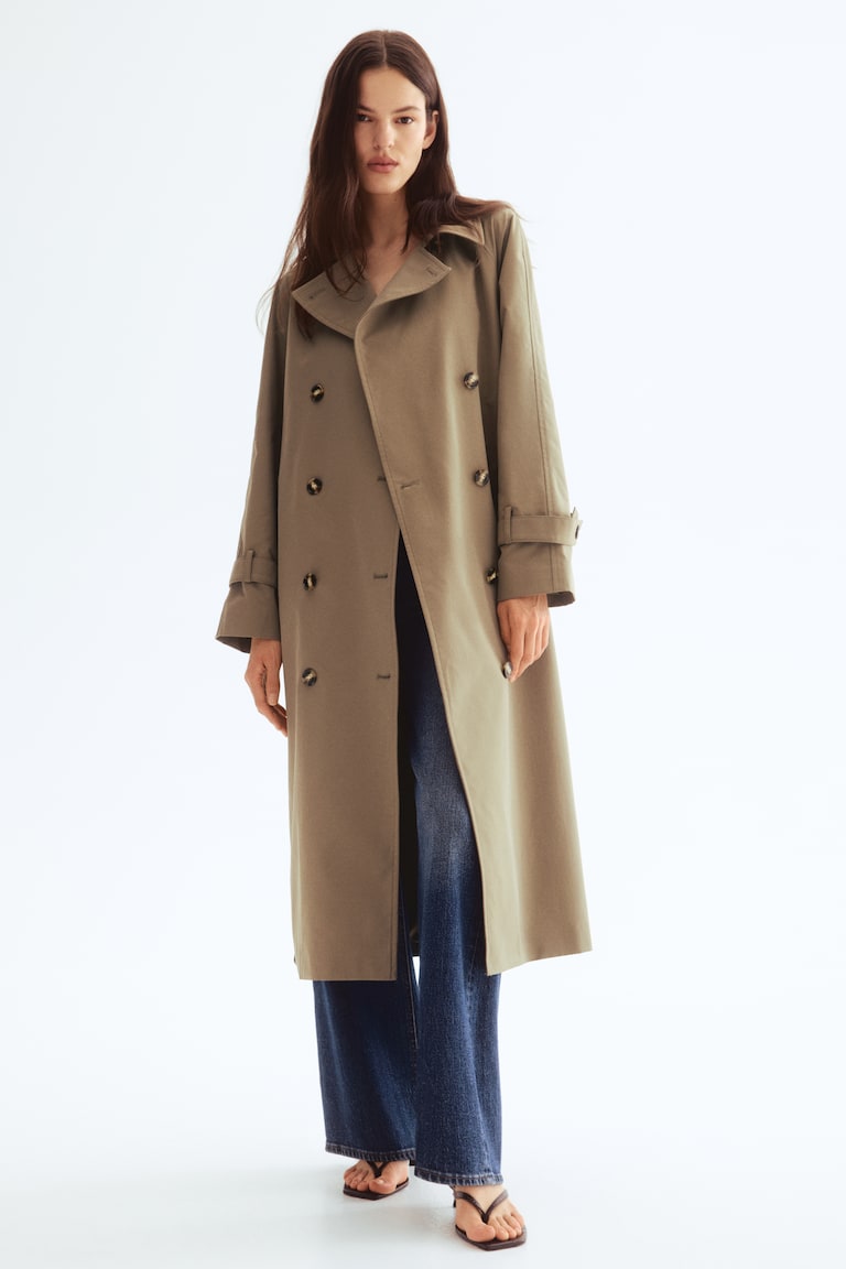 ダブルブレストトレンチコート - カーキグリーン - レディース | H&M JP