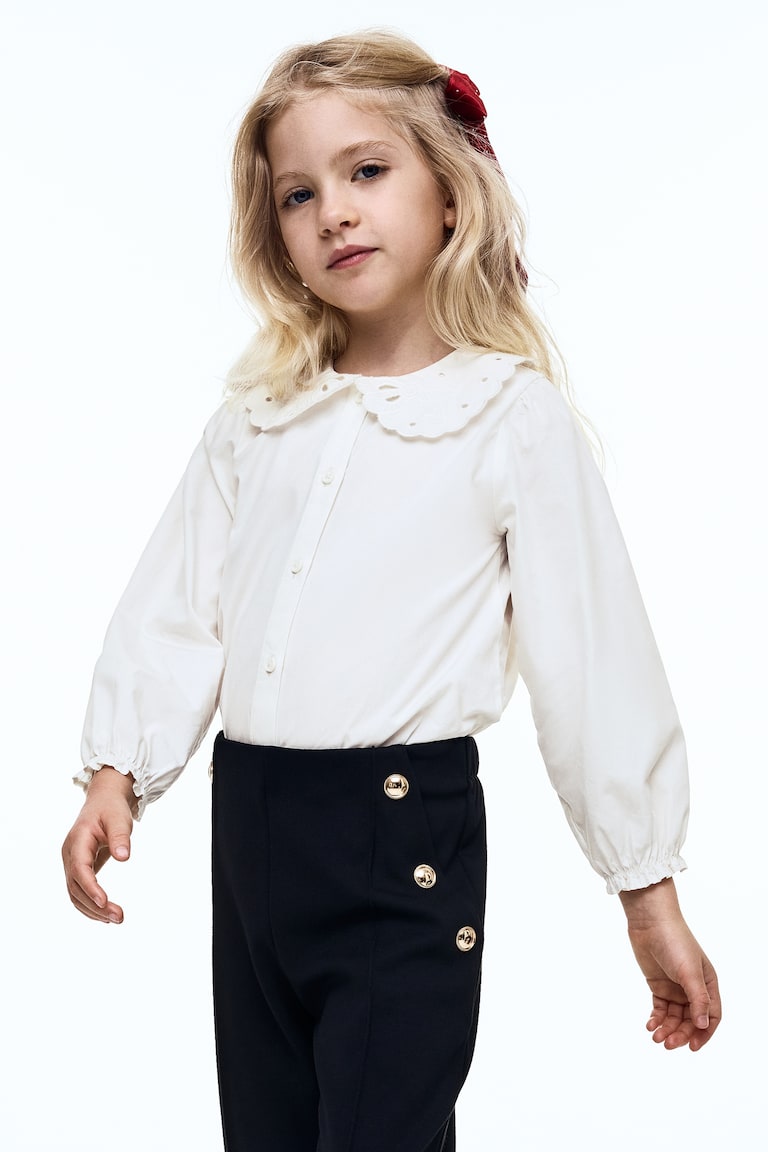 Embroidered Peter Pan-collared blouse White Kids H&M