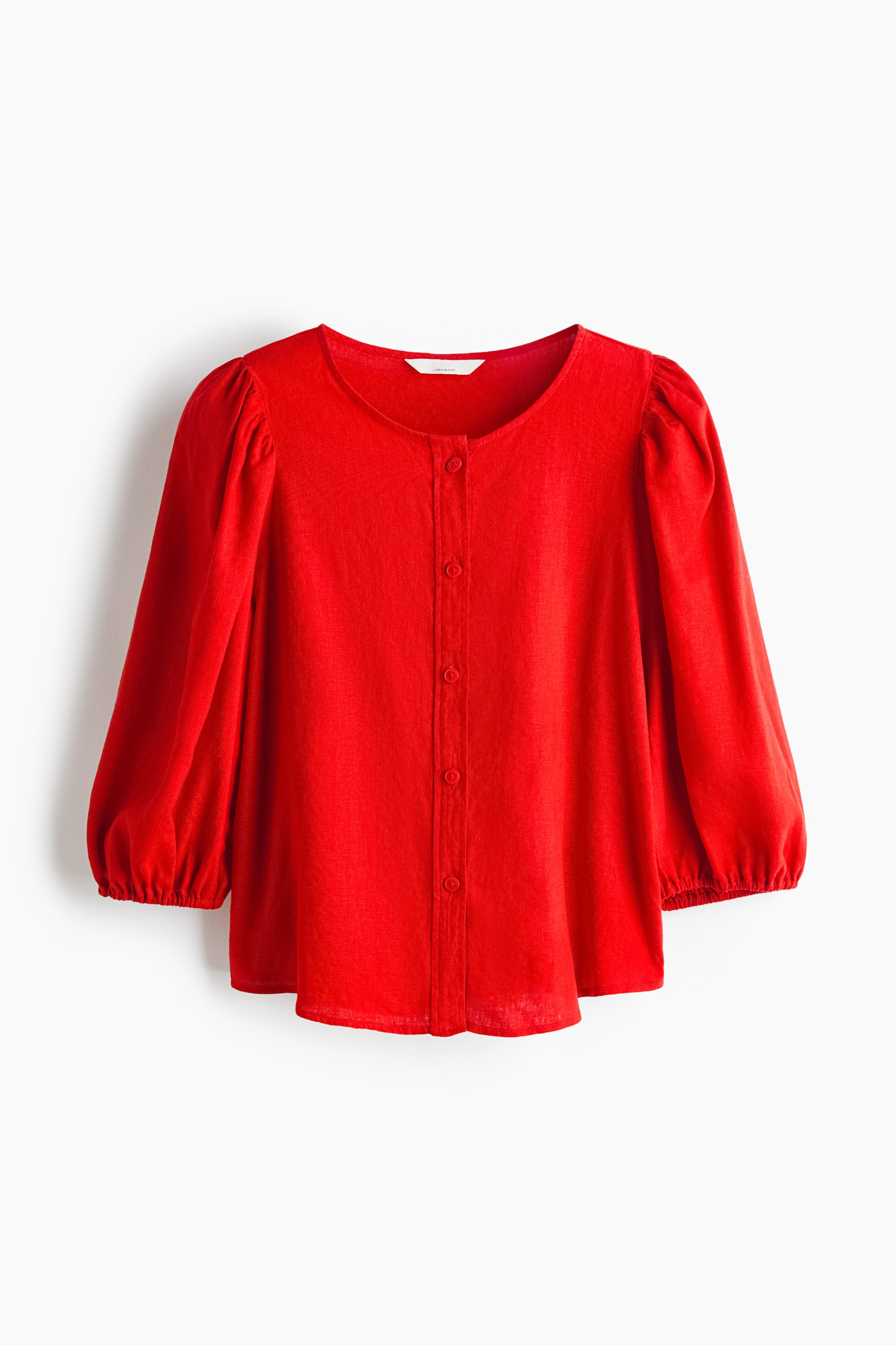 View larger image: Balloon-sleeved linen-blend blouse - Red - Ladies | H&M IN 1