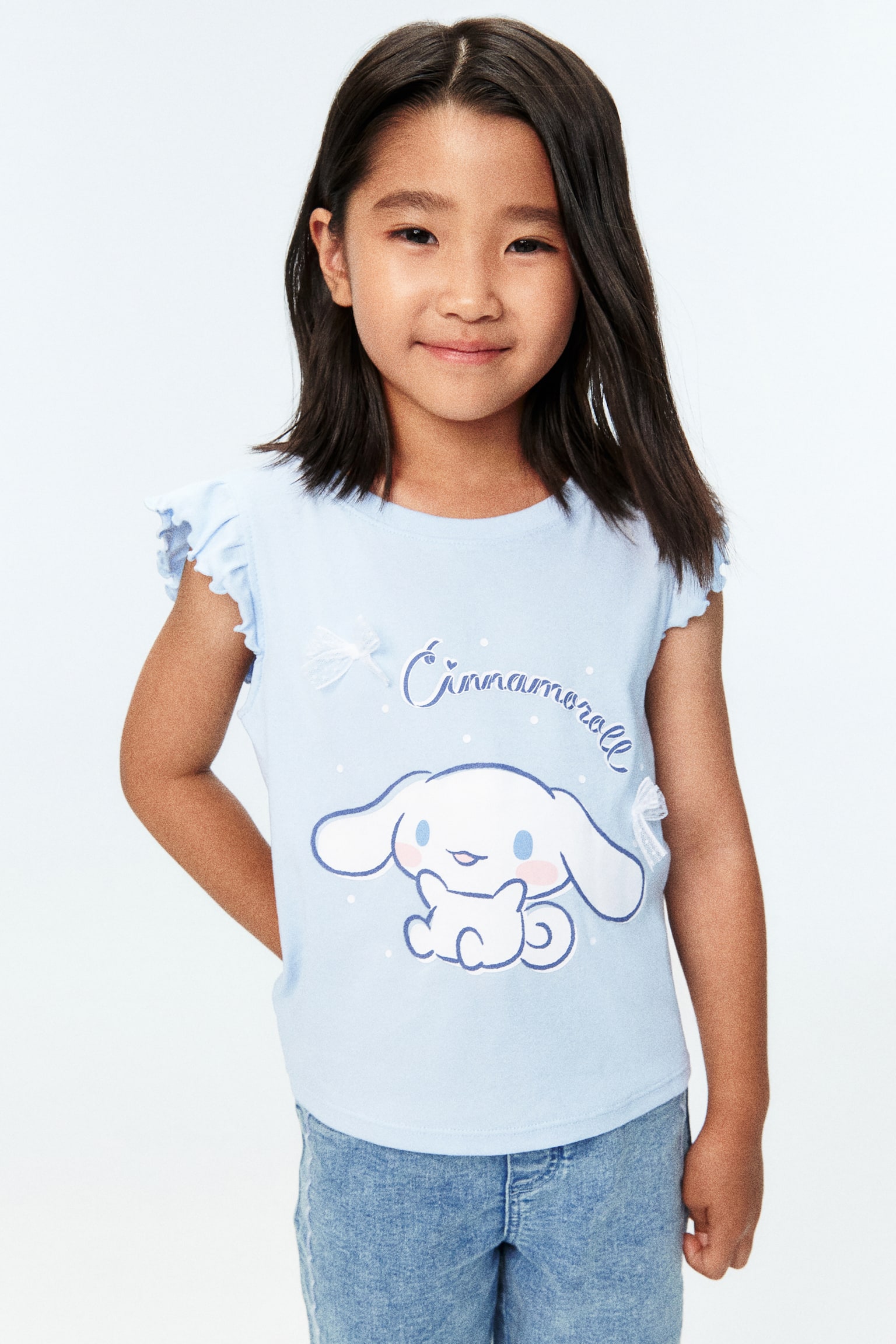 Áo cotton có hoạ tiết in - Xanh khói nhạt/Cinnamoroll/Màu ngà/Cinnamoroll/Màu ngà/Cinnamoroll - 1