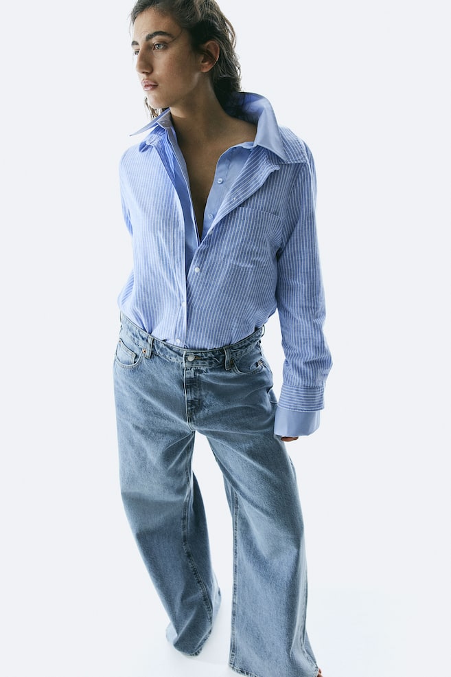 Camicia in misto lino - Blu/bianco righe/Bianco/Azzurro - 1